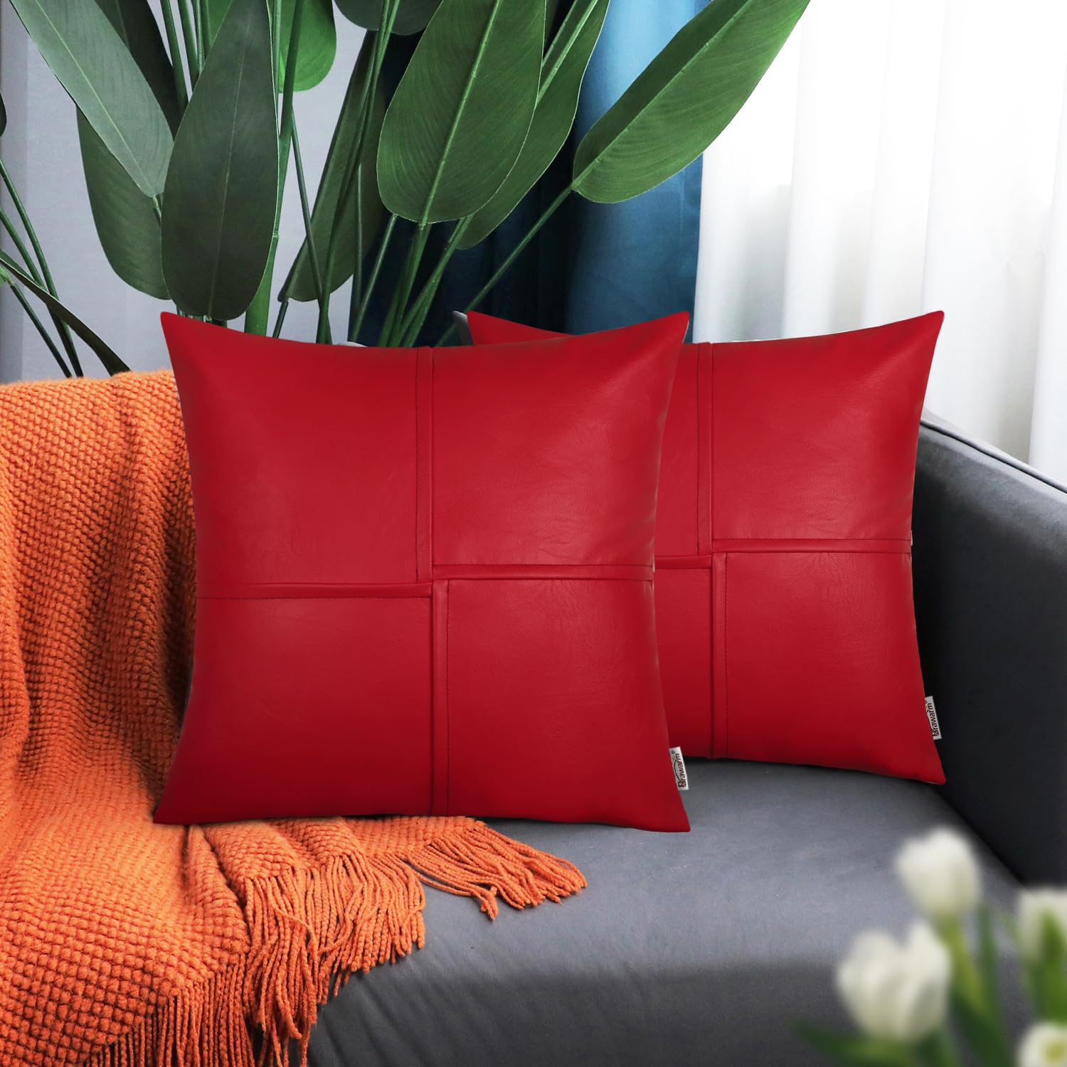 Foto 3 pulgar | Fundas De Cojín Brawarm De Piel Sintética De 55 Cm, Color Rojo Navideño - Venta Internacional.
