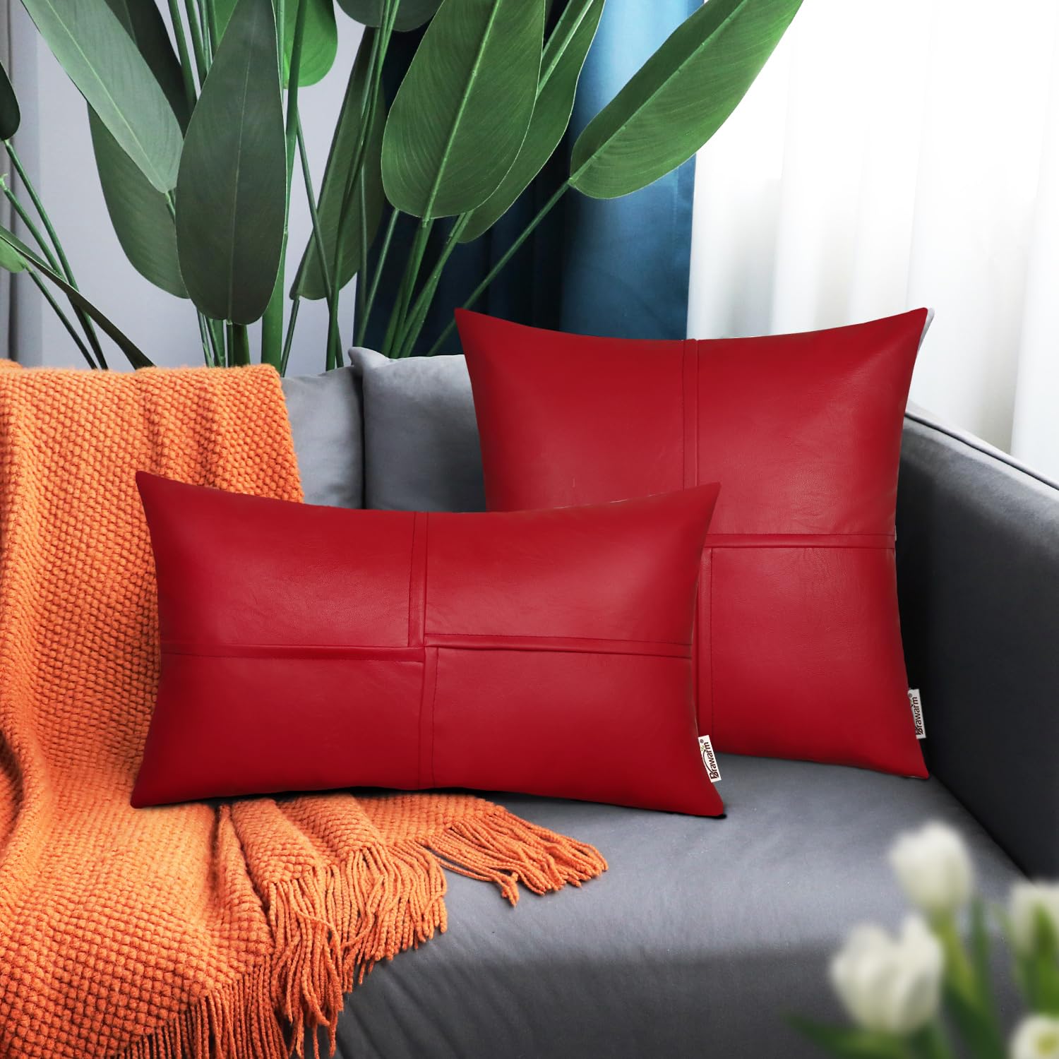Foto 4 pulgar | Fundas De Cojín Brawarm De Piel Sintética De 55 Cm, Color Rojo Navideño - Venta Internacional.