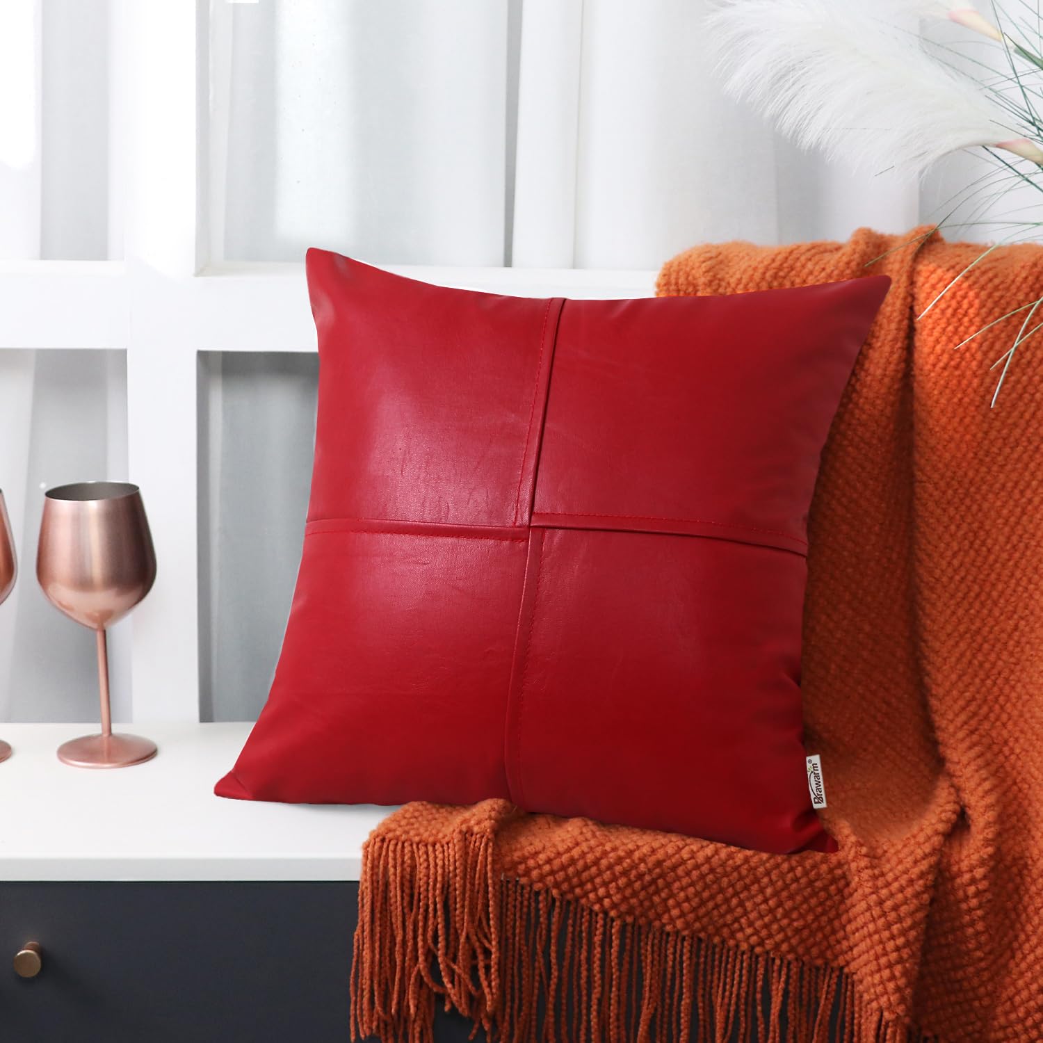 Foto 4 | Fundas De Cojín Brawarm De Piel Sintética De 55 Cm, Color Rojo Navideño - Venta Internacional.