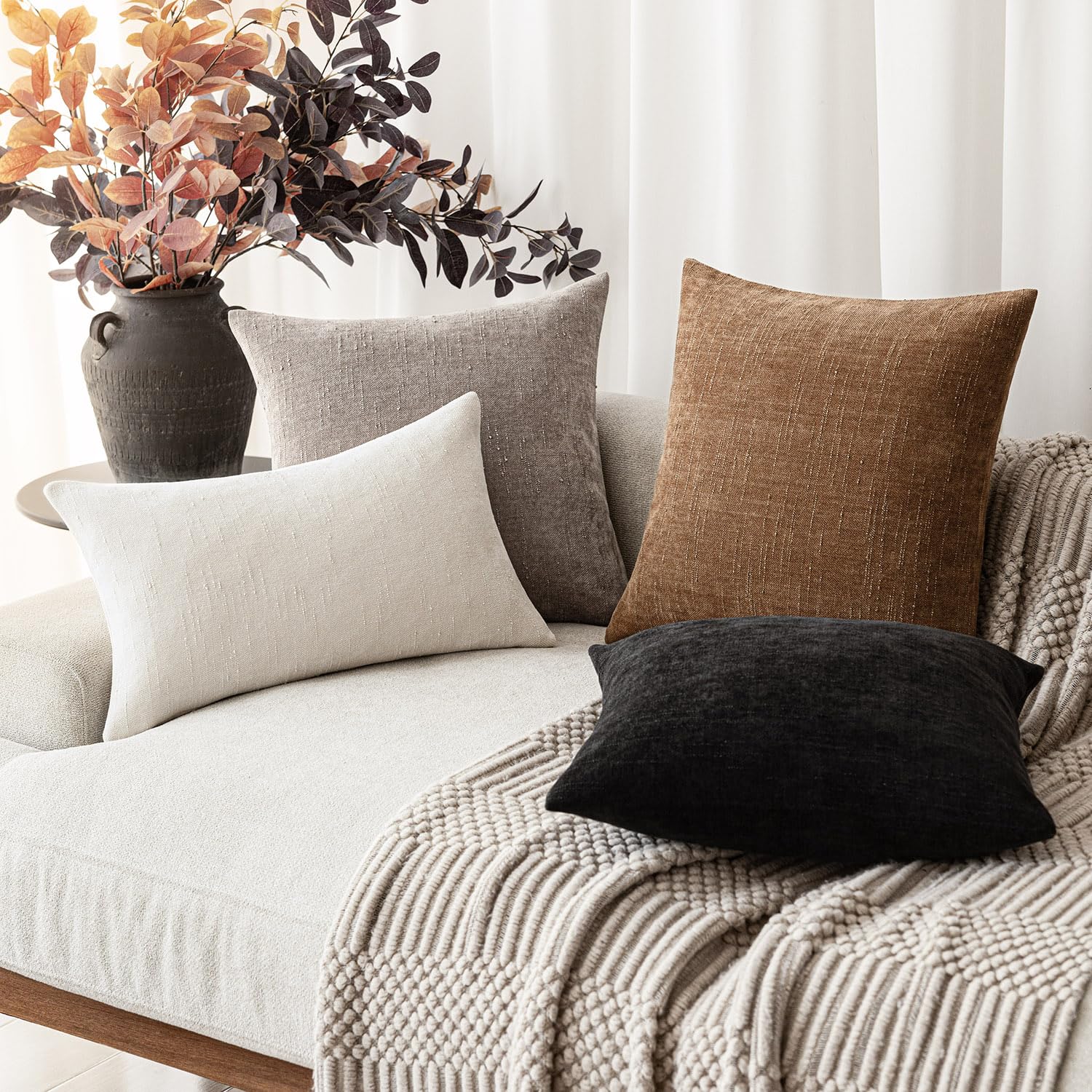 Foto 7 | Fundas De Almohada Foindtower Soft Chenille De 50 X 50 Cm, Color Marrón Claro - Venta Internacional.