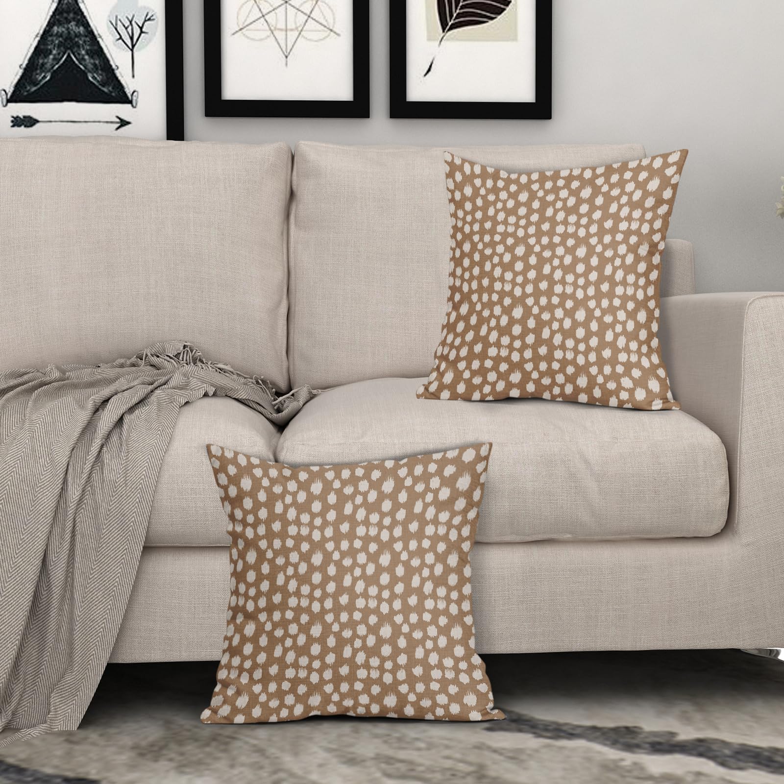Foto 4 pulgar | Fundas De Almohada Sweetshow Con Lunares Marrones Y Crema, 60 X 60 Cm, Juego De 2 - Venta Internacional.