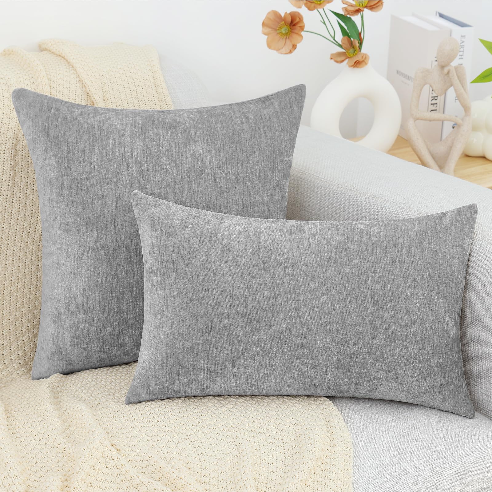Foto 7 | Juego De 2 Fundas De Cojín Decoruhome, 22 X 22 Cm, Color Gris Chenilla - Venta Internacional.