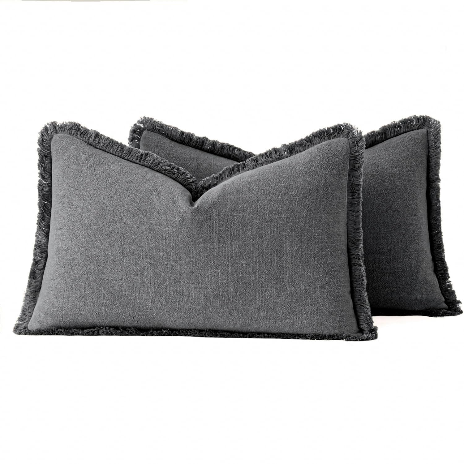 Foto 7 pulgar | Fundas De Almohada Miulee Decorativas De Lino Con Flecos, Gris Oscuro, 30 X 50 Cm - Venta Internacional.