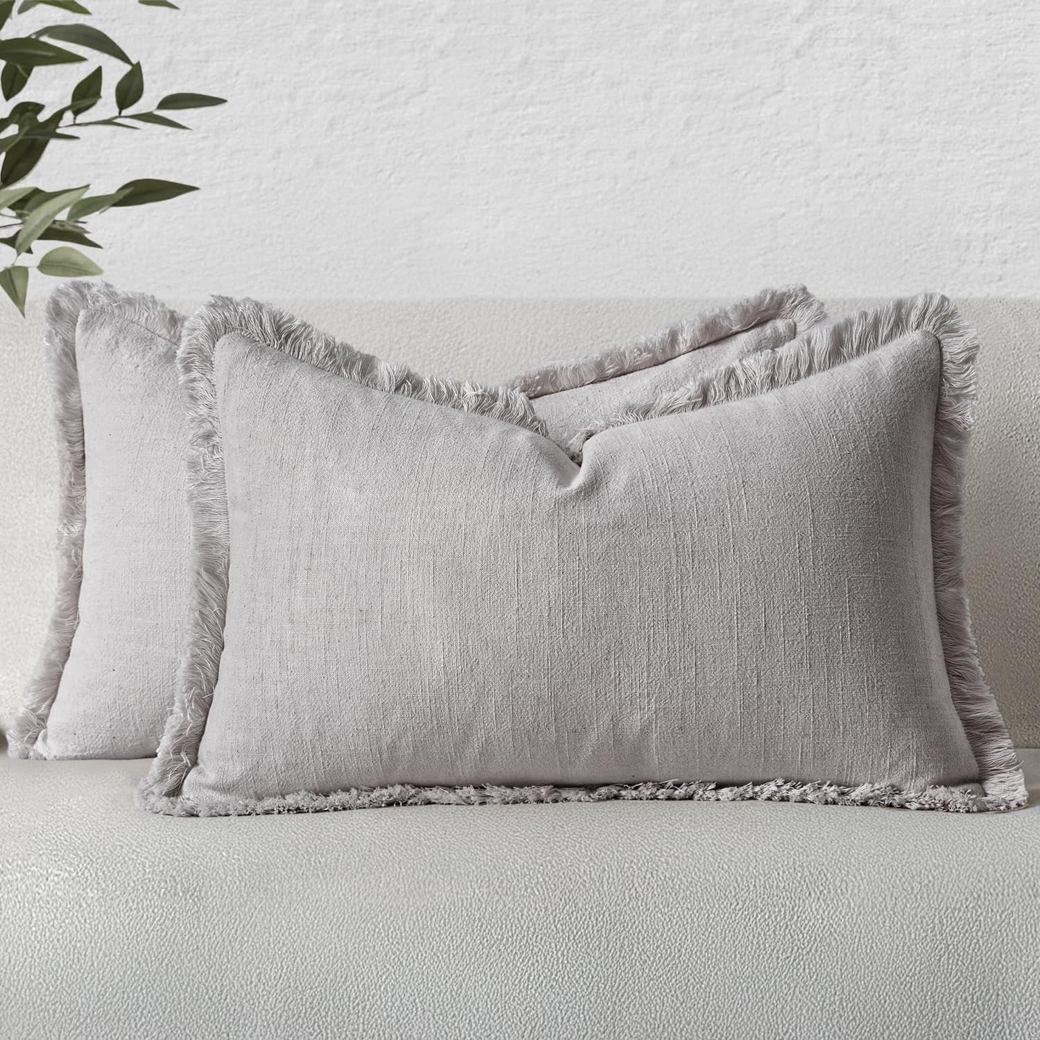 Fundas De Almohada Miulee Decorativas De Lino Con Flecos, Color Gris Claro, 30 X 50 Cm - Venta Internacional.