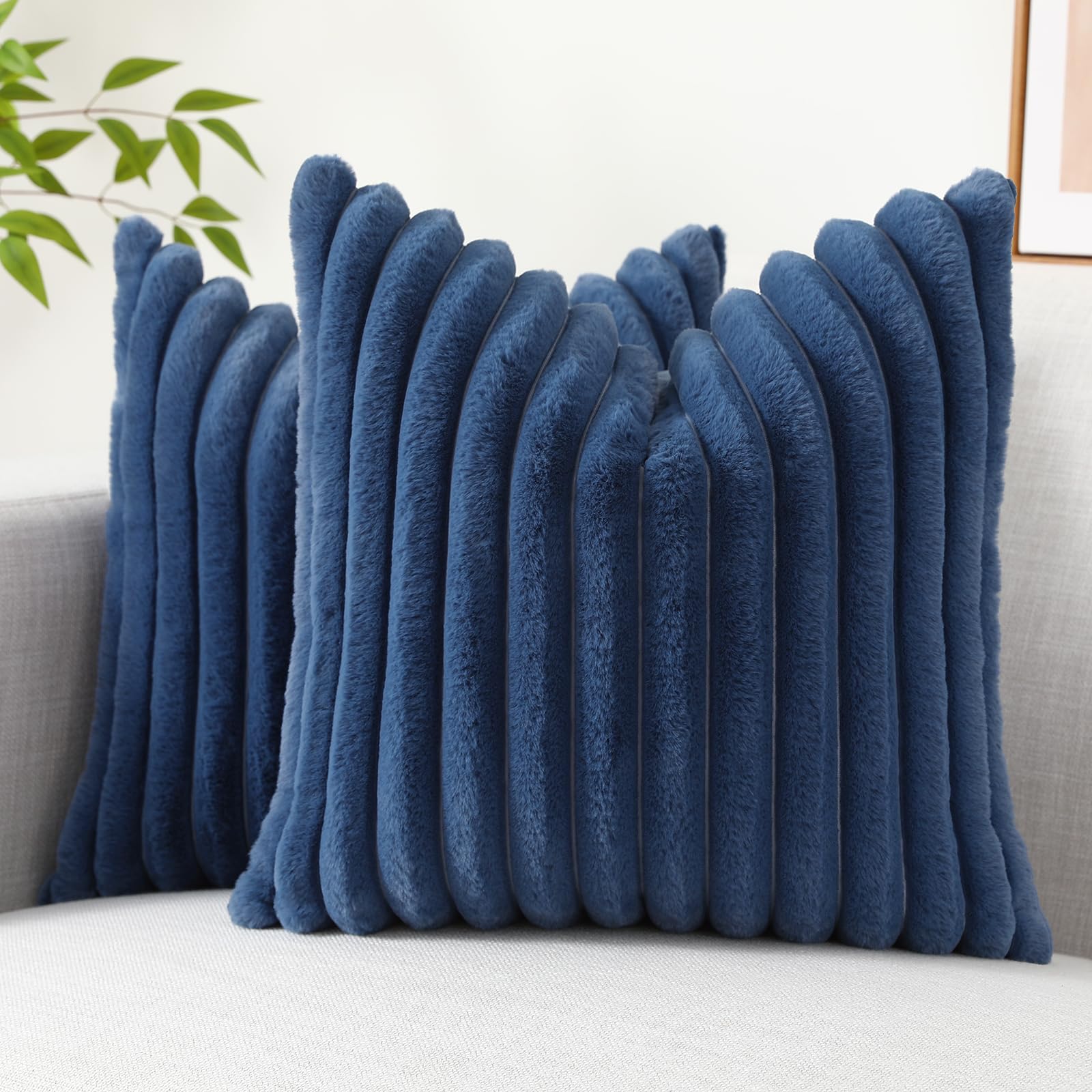 Juego De 2 Fundas De Cojín Decoruhome, Piel Sintética, 60 X 60 Cm, Color Azul - Venta Internacional.