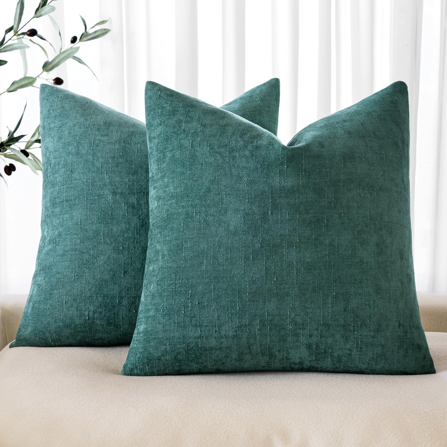 Fundas De Cojín Decorativas Miulee De Chenilla, 50 X 50 Cm, Color Verde Azulado - Venta Internacional.