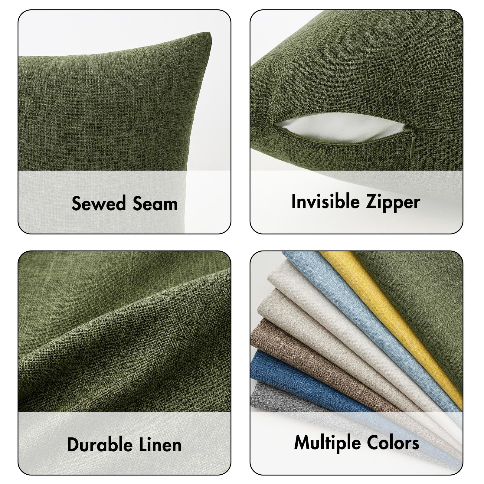 Foto 4 pulgar | Fundas De Almohada Miulee Decorativas De Lino, Arpillera, 50 X 50 Cm, Color Oliva Oscuro - Venta Internacional.