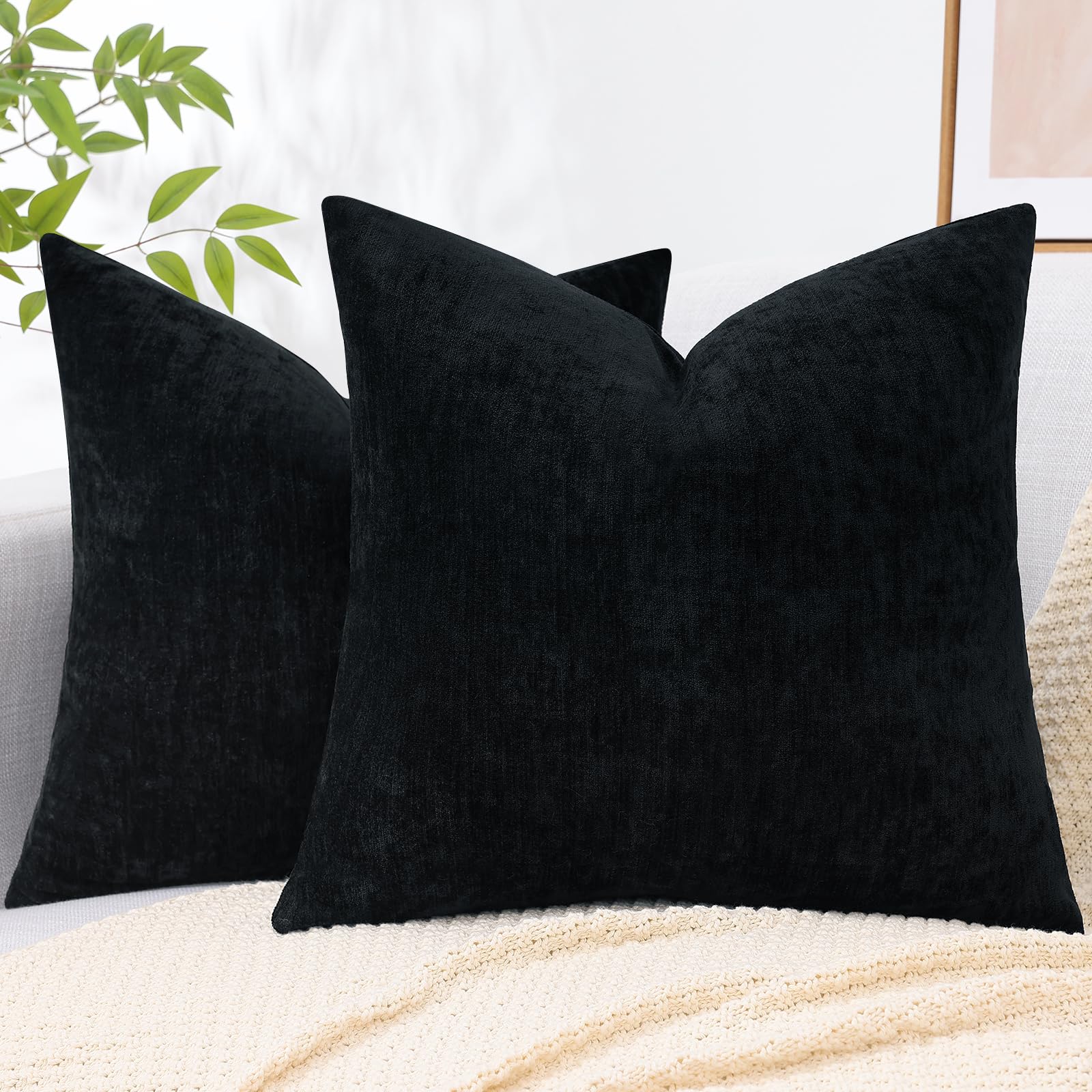 Juego De 2 Fundas De Cojín Decoruhome (felpilla, 24 X 24 Cm), Color Negro - Venta Internacional.