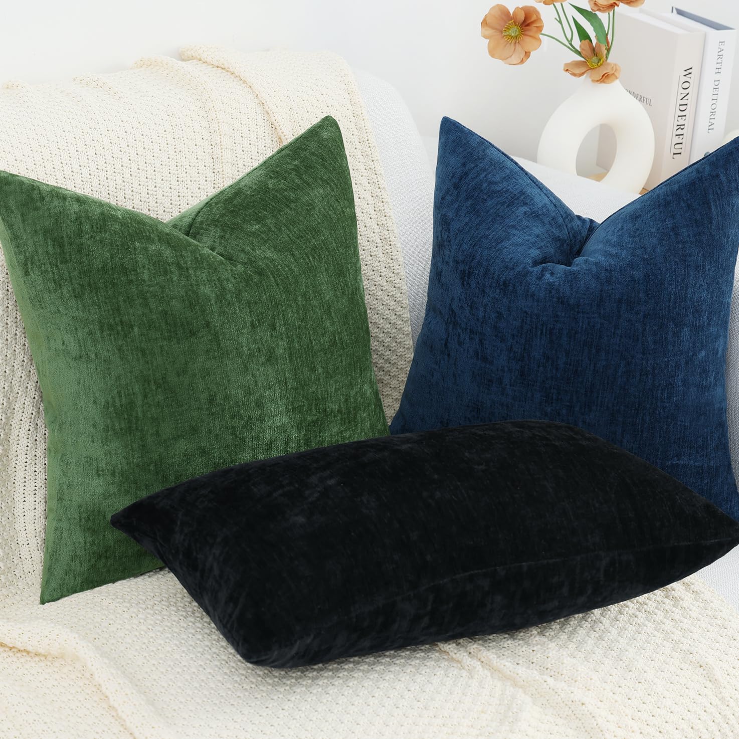 Foto 4 | Juego De 2 Fundas De Cojín Decoruhome (felpilla, 24 X 24 Cm), Color Negro - Venta Internacional.