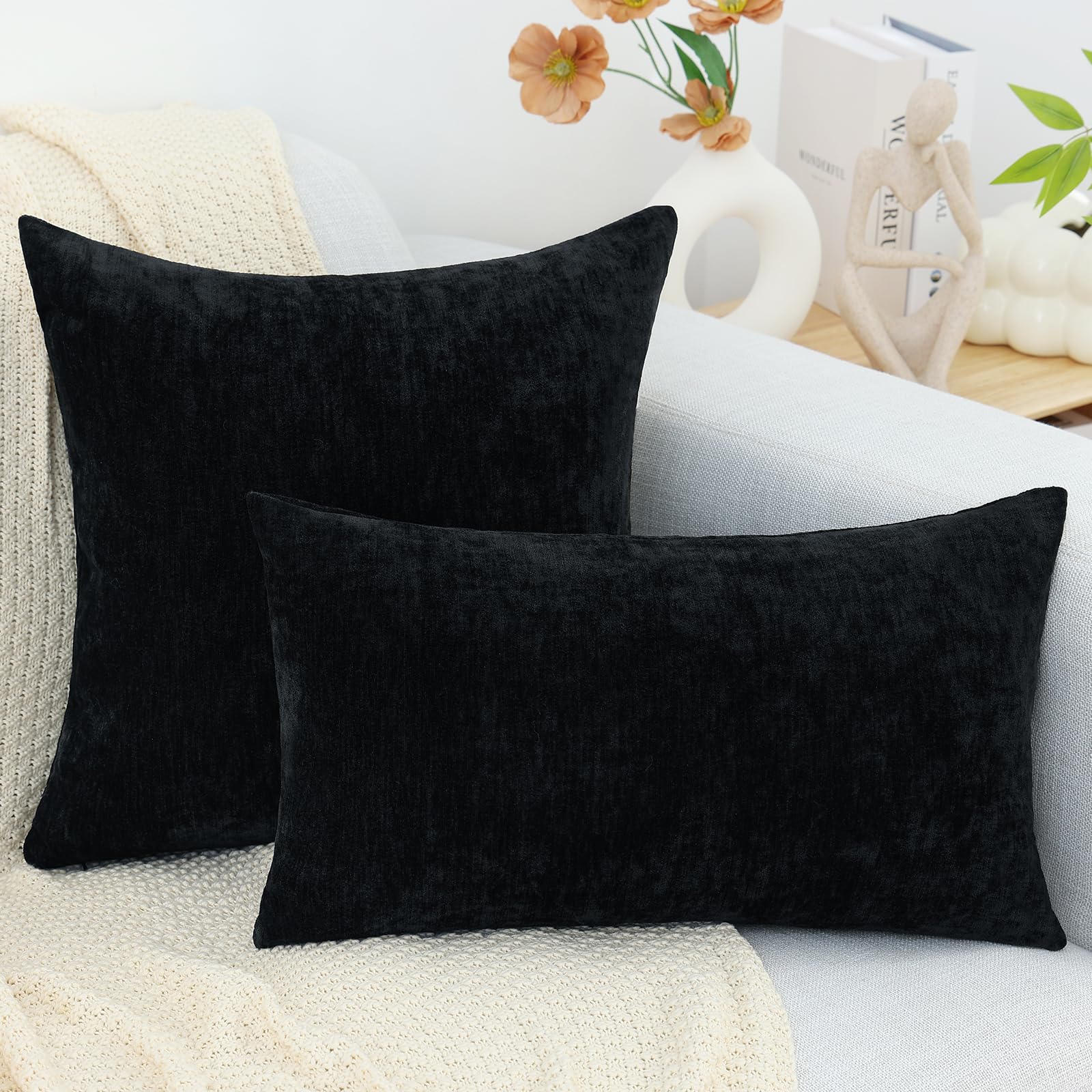 Foto 5 | Juego De 2 Fundas De Cojín Decoruhome (felpilla, 24 X 24 Cm), Color Negro - Venta Internacional.