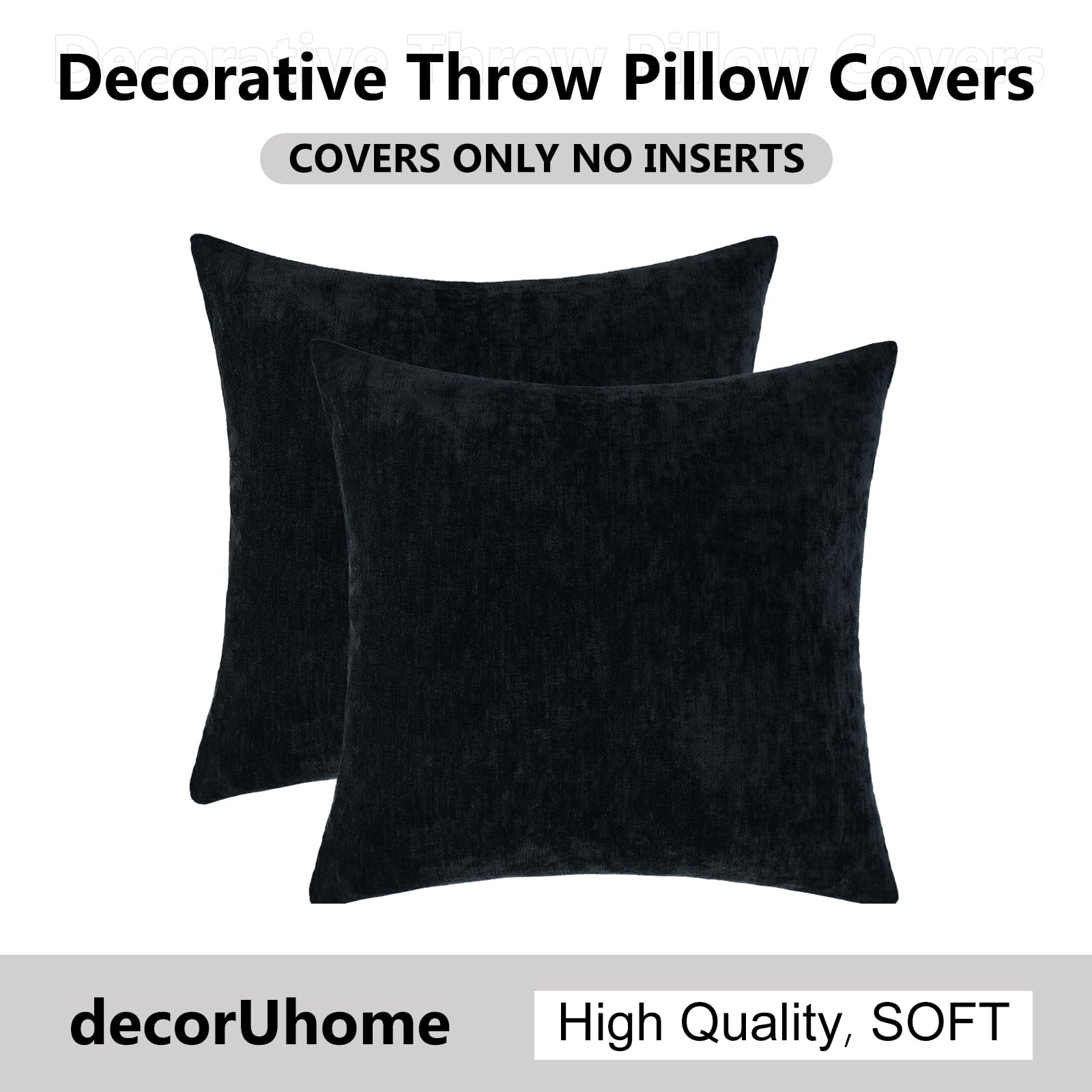Foto 6 | Juego De 2 Fundas De Cojín Decoruhome (felpilla, 24 X 24 Cm), Color Negro - Venta Internacional.