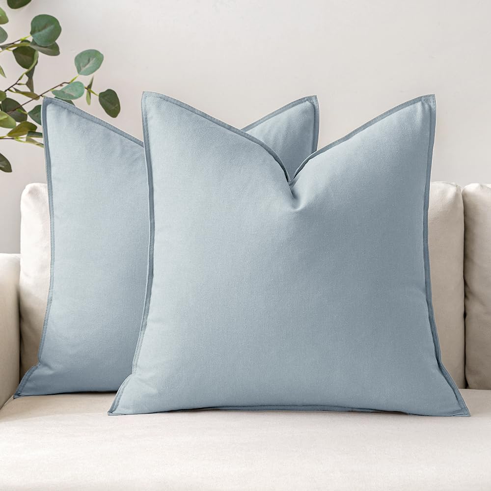 Fundas De Almohada Miulee De Lino Azul Claro De 45 X 45 Cm, Paquete De 2 - Venta Internacional.