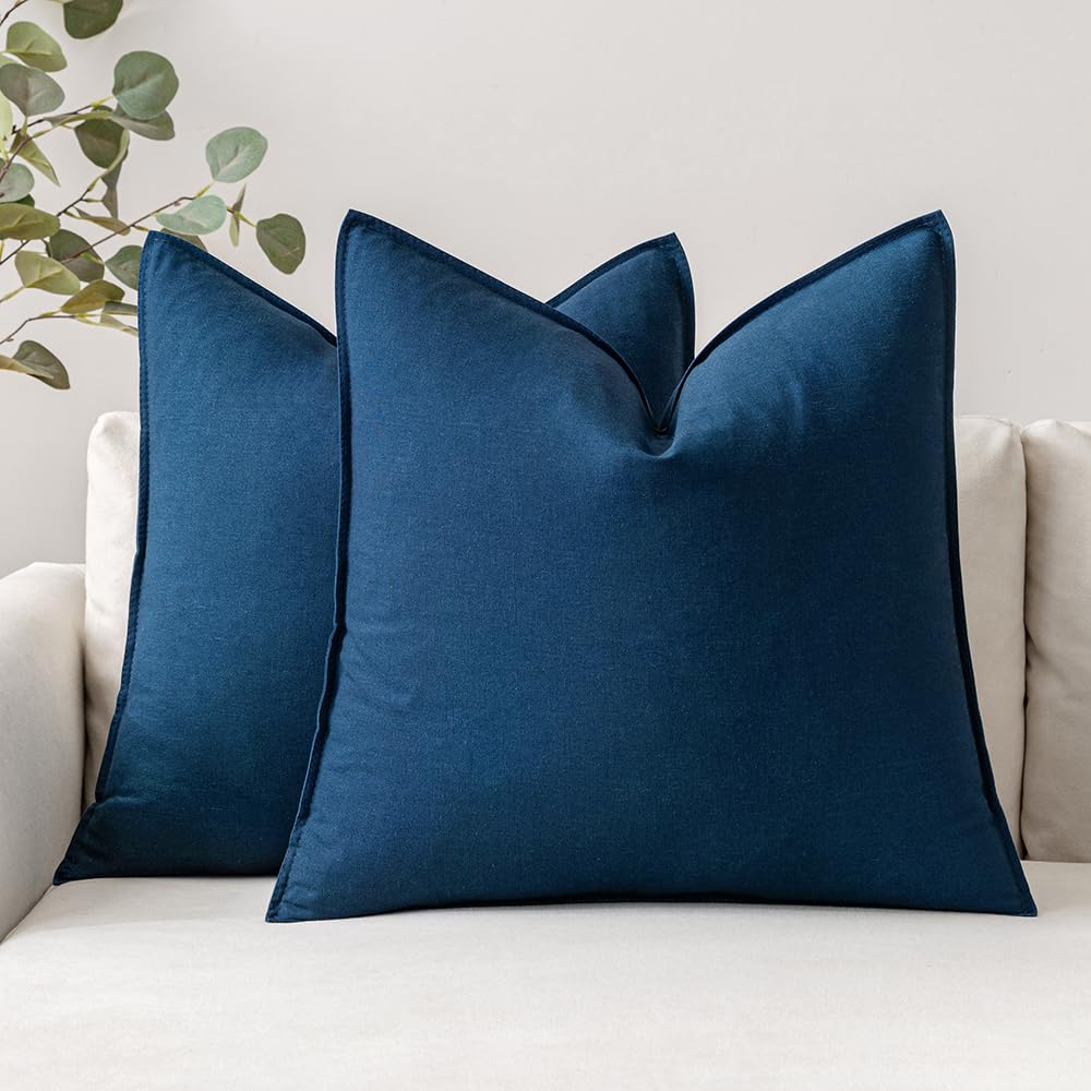 Fundas De Almohada Miulee De Lino Azul Marino De 55 X 55 Cm, Paquete De 2 - Venta Internacional.