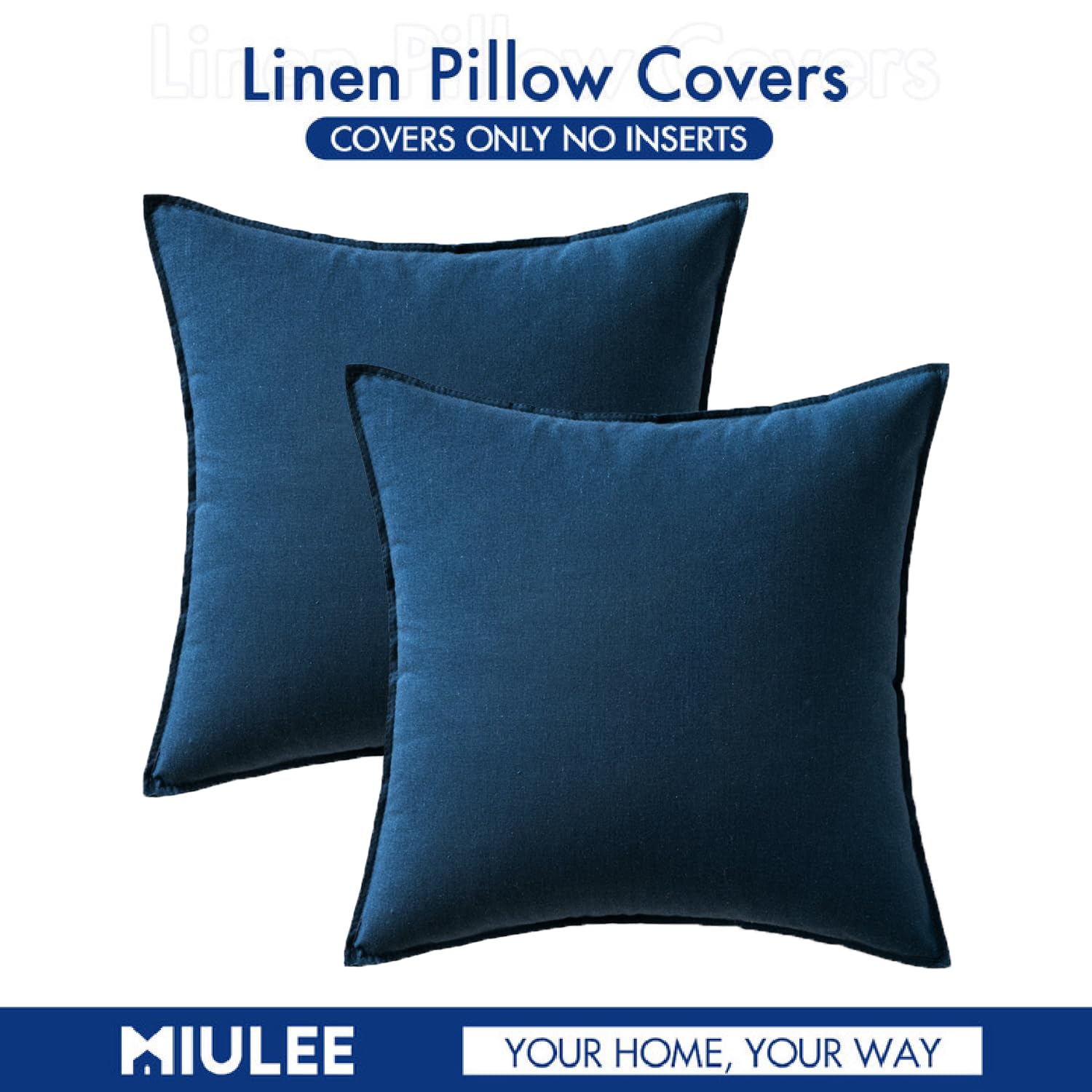 Foto 7 pulgar | Fundas De Almohada Miulee De Lino Azul Marino De 55 X 55 Cm, Paquete De 2 - Venta Internacional.