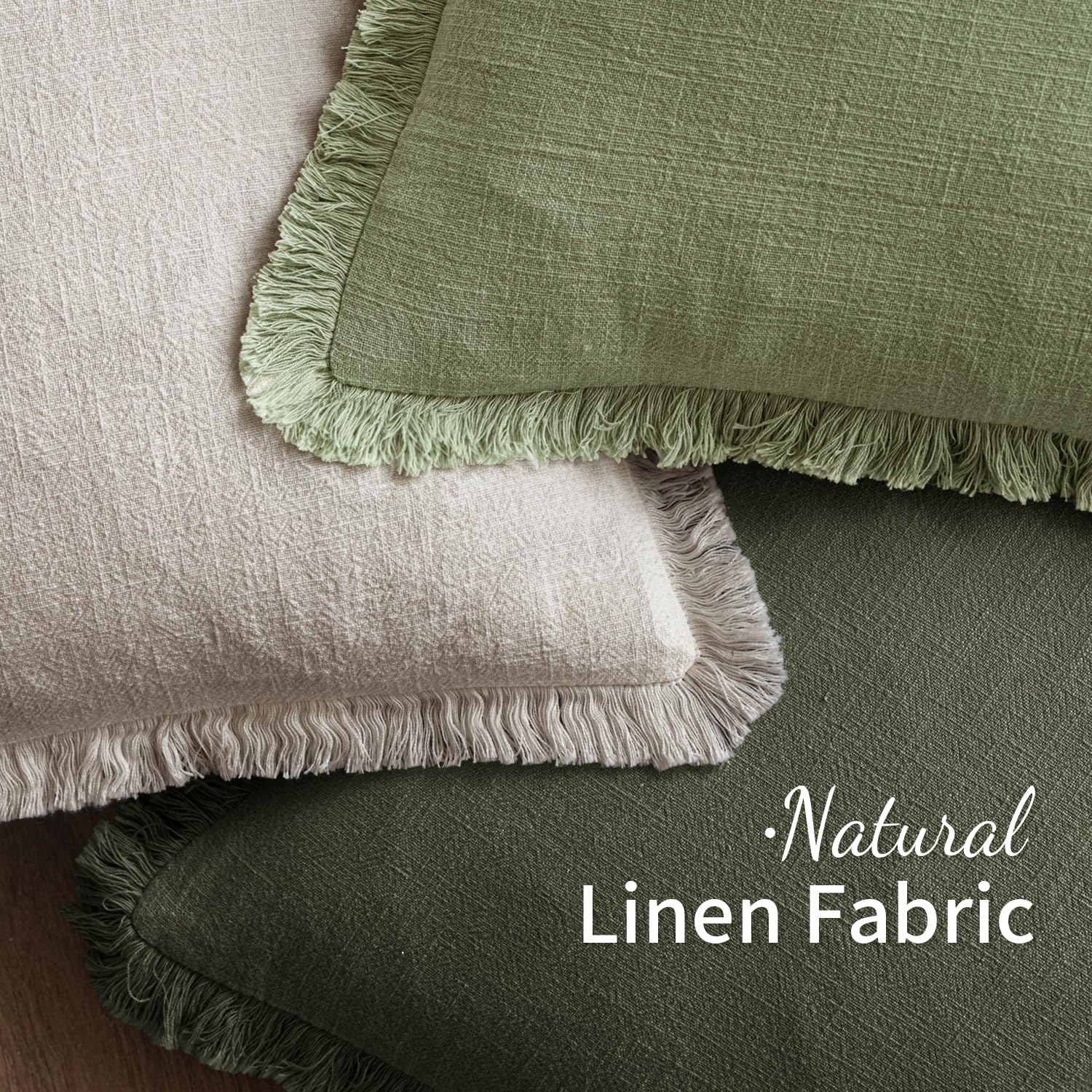 Foto 4 | Juego De Fundas De Cojín Miulee Con Flecos De Lino, 2 Unidades, 50 X 50 Cm, Color Verde - Venta Internacional.