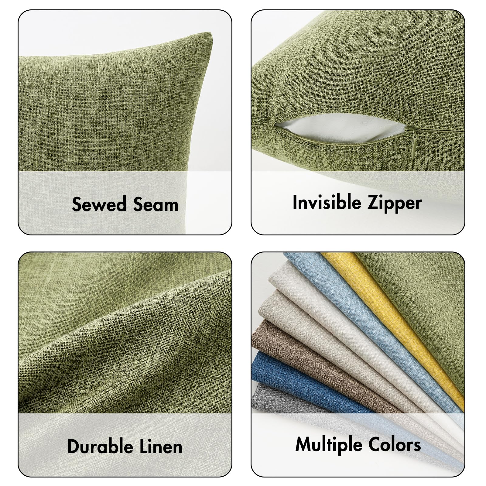 Foto 3 | Fundas De Almohada Miulee Decorativas De Lino, Arpillera, 50 X 50 Cm, Color Oliva Claro - Venta Internacional.
