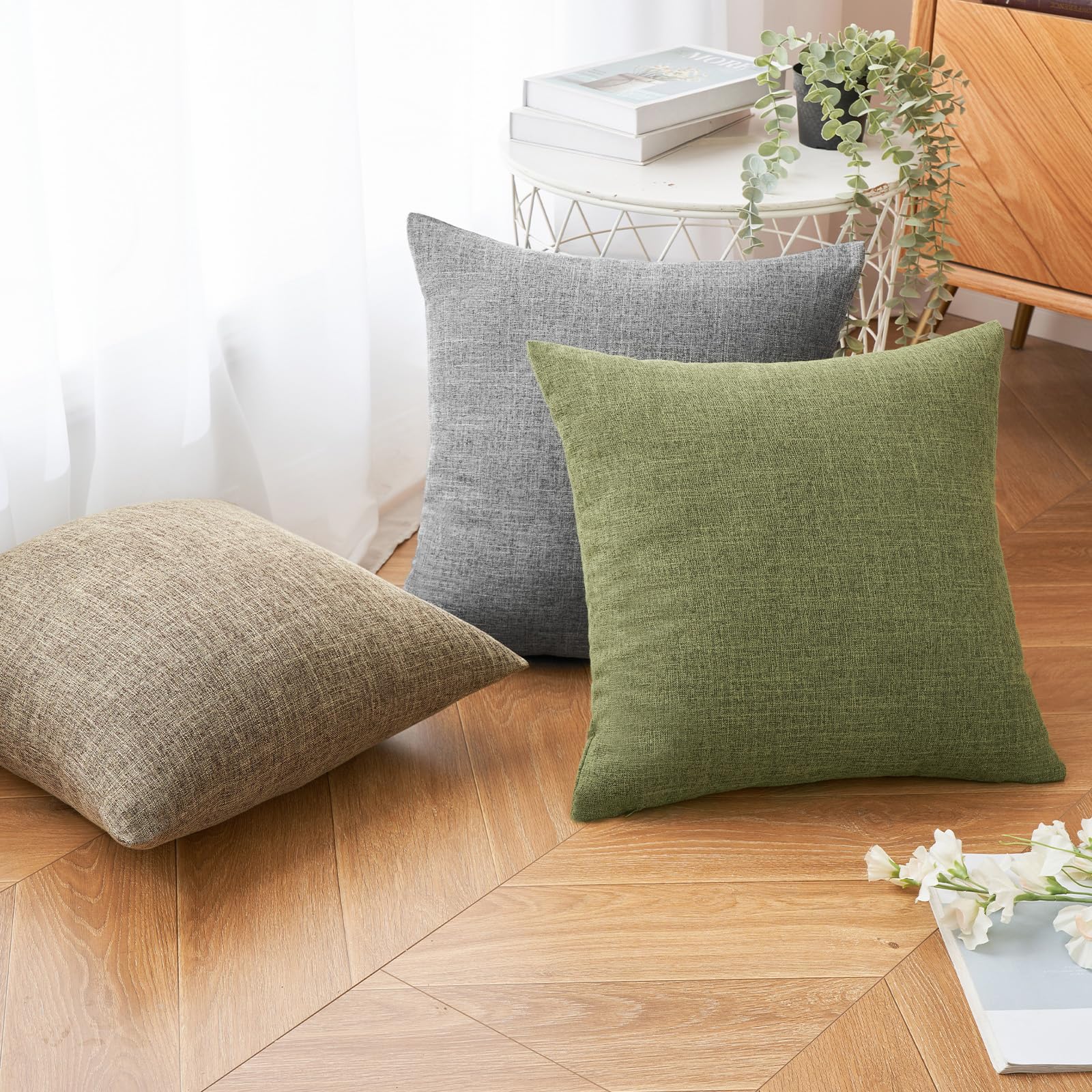 Foto 4 | Fundas De Almohada Miulee Decorativas De Lino, Arpillera, 50 X 50 Cm, Color Oliva Claro - Venta Internacional.
