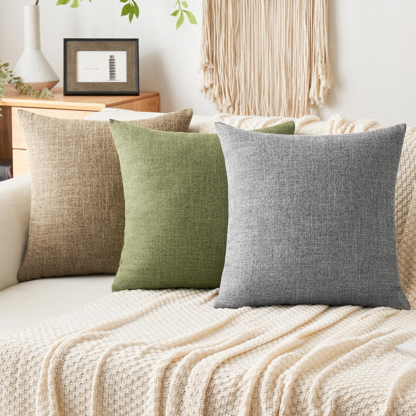 Foto 5 | Fundas De Almohada Miulee Decorativas De Lino, Arpillera, 50 X 50 Cm, Color Oliva Claro - Venta Internacional.