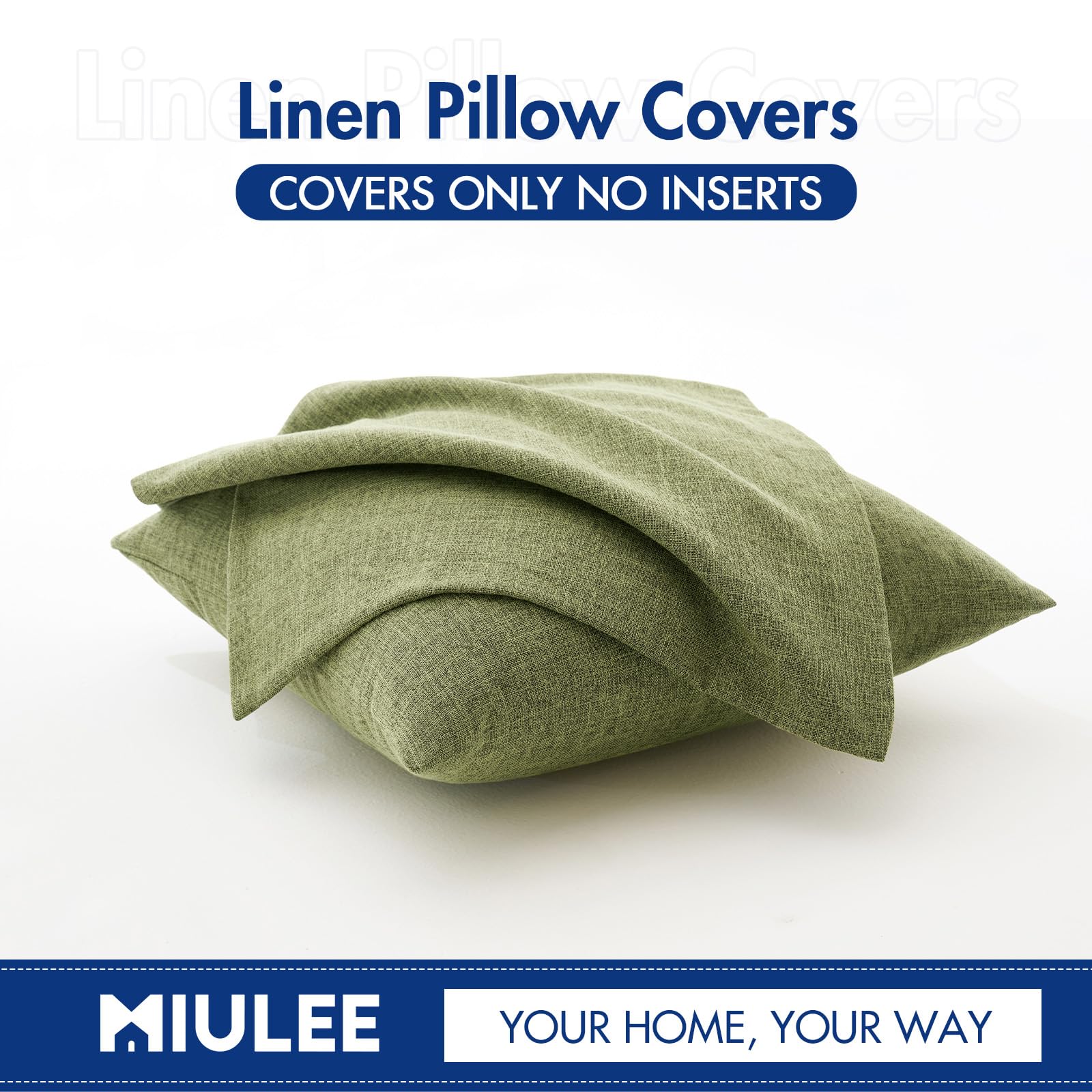 Foto 6 | Fundas De Almohada Miulee Decorativas De Lino, Arpillera, 50 X 50 Cm, Color Oliva Claro - Venta Internacional.