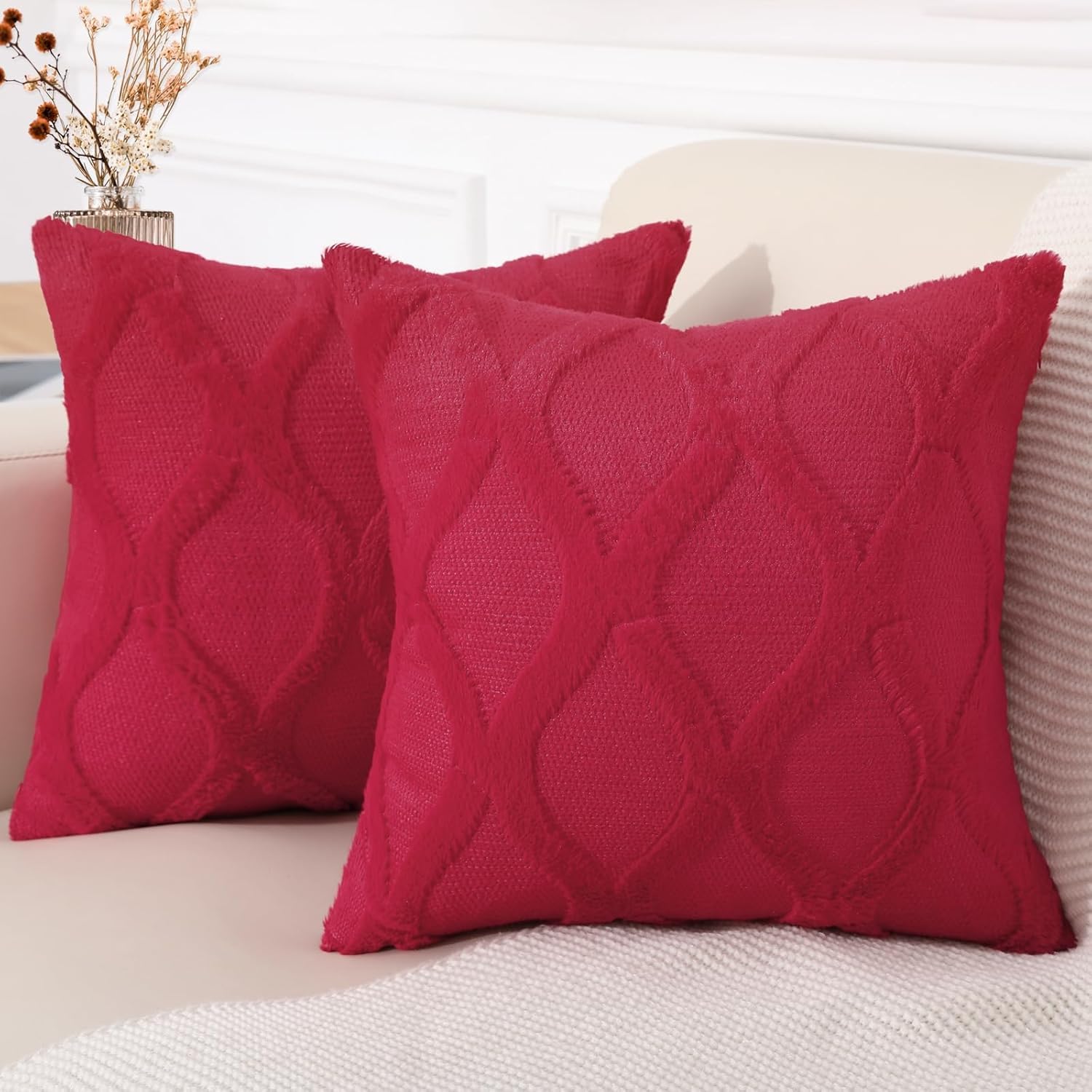 Fundas De Cojín Decoruhome, Piel Sintética De Felpa Suave, Color Rojo, 66 X 66 Cm - Venta Internacional.