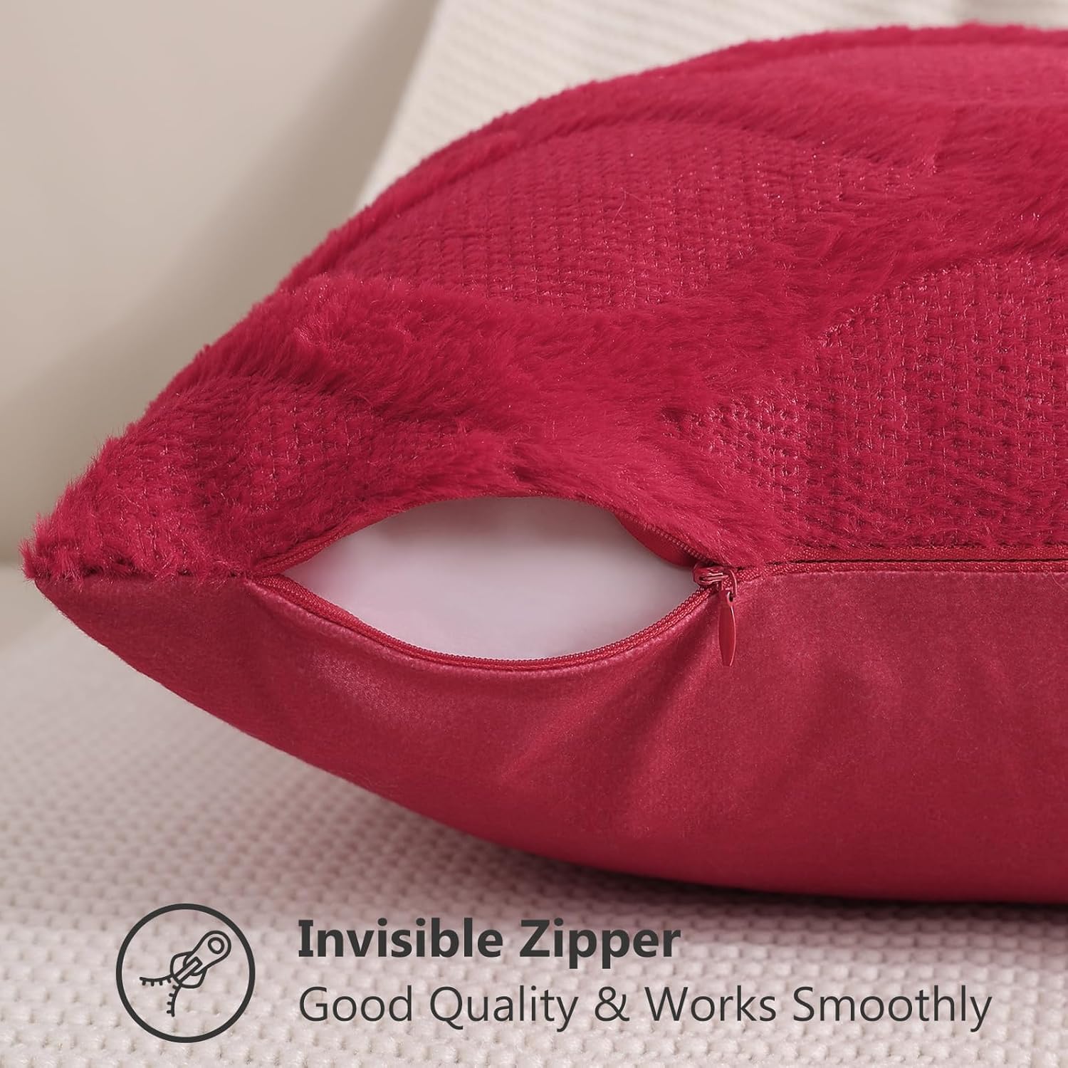 Foto 5 pulgar | Fundas De Cojín Decoruhome, Piel Sintética De Felpa Suave, Color Rojo, 66 X 66 Cm - Venta Internacional.