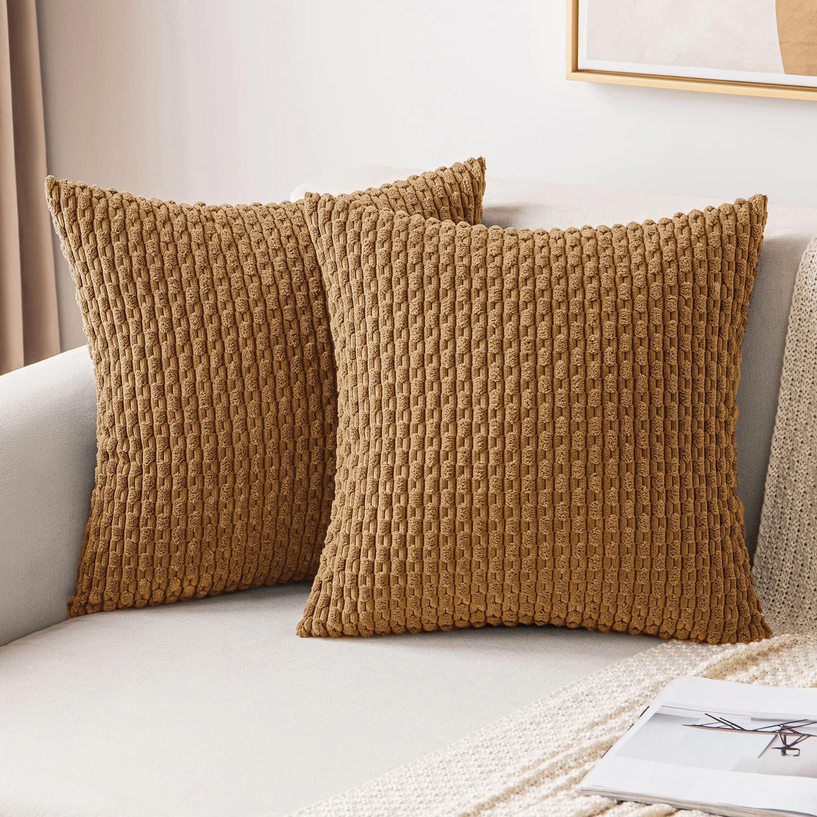 Fundas De Cojín Miulee De Pana Suave A Rayas, 45 X 45 Cm, 2 Unidades - Venta Internacional.