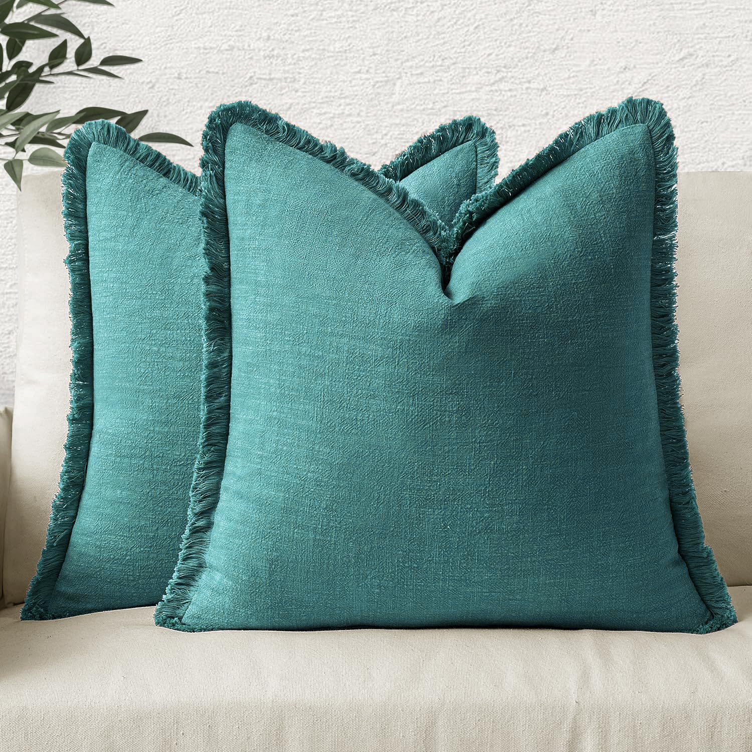 Foto 2 pulgar | Juego De 2 Fundas De Cojín Miulee De Lino Con Flecos, 50 X 50 Cm, Color Verde Azulado - Venta Internacional.