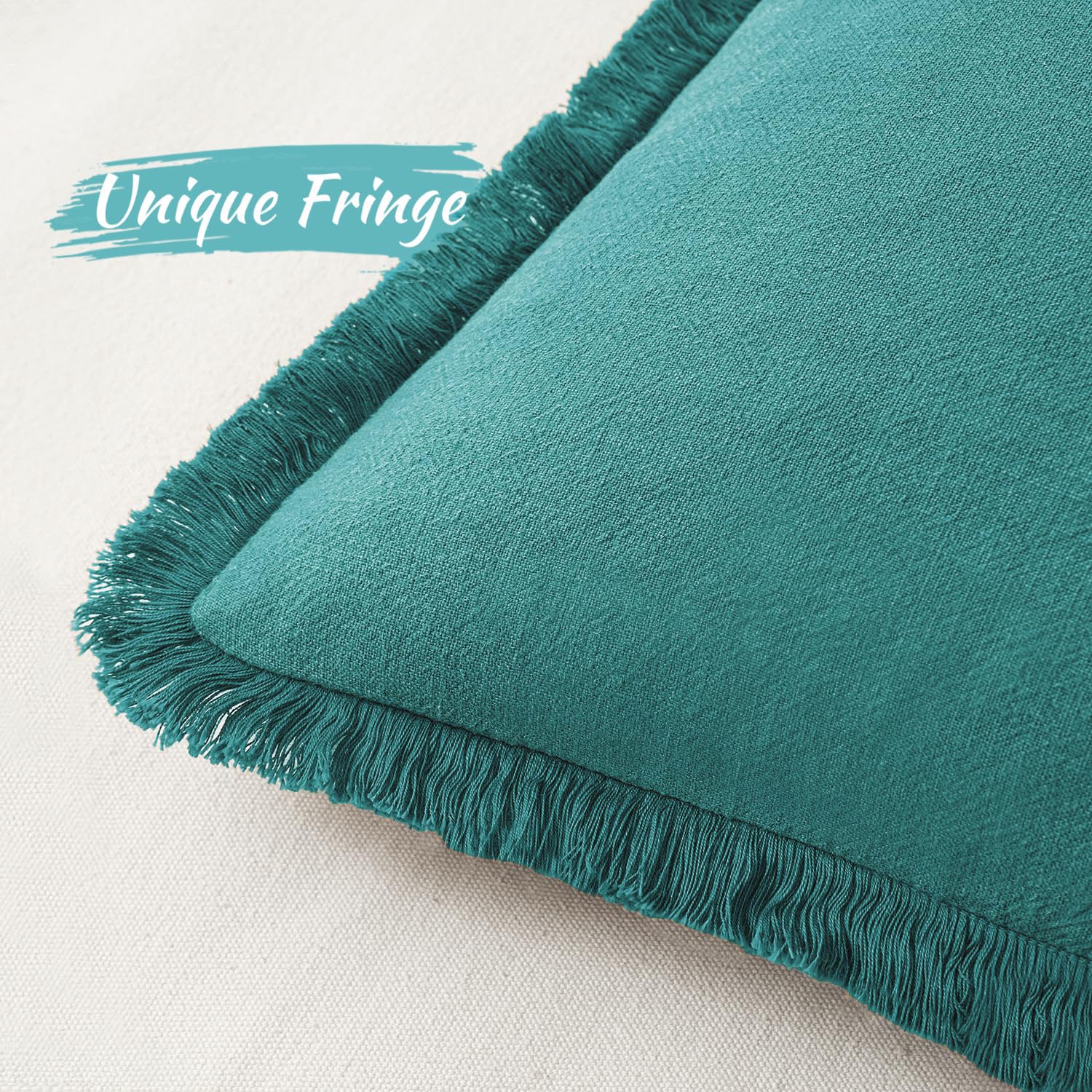 Foto 3 pulgar | Juego De 2 Fundas De Cojín Miulee De Lino Con Flecos, 50 X 50 Cm, Color Verde Azulado - Venta Internacional.