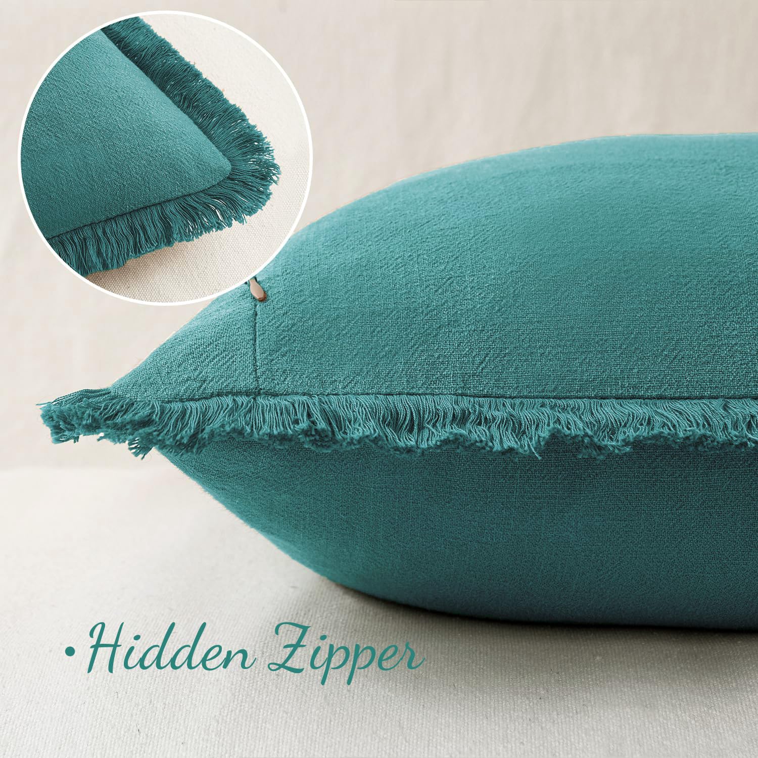 Foto 4 pulgar | Juego De 2 Fundas De Cojín Miulee De Lino Con Flecos, 50 X 50 Cm, Color Verde Azulado - Venta Internacional.