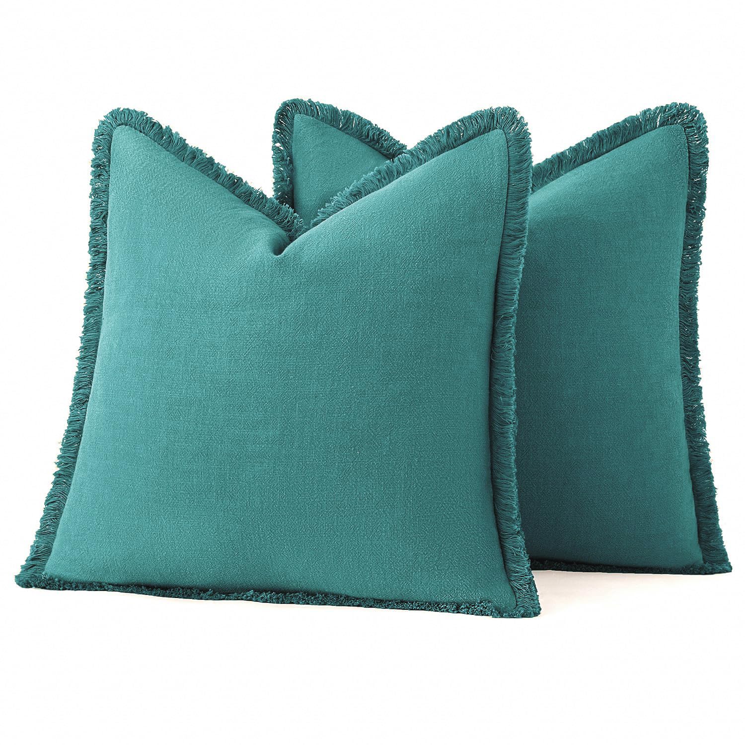 Foto 7 pulgar | Juego De 2 Fundas De Cojín Miulee De Lino Con Flecos, 50 X 50 Cm, Color Verde Azulado - Venta Internacional.