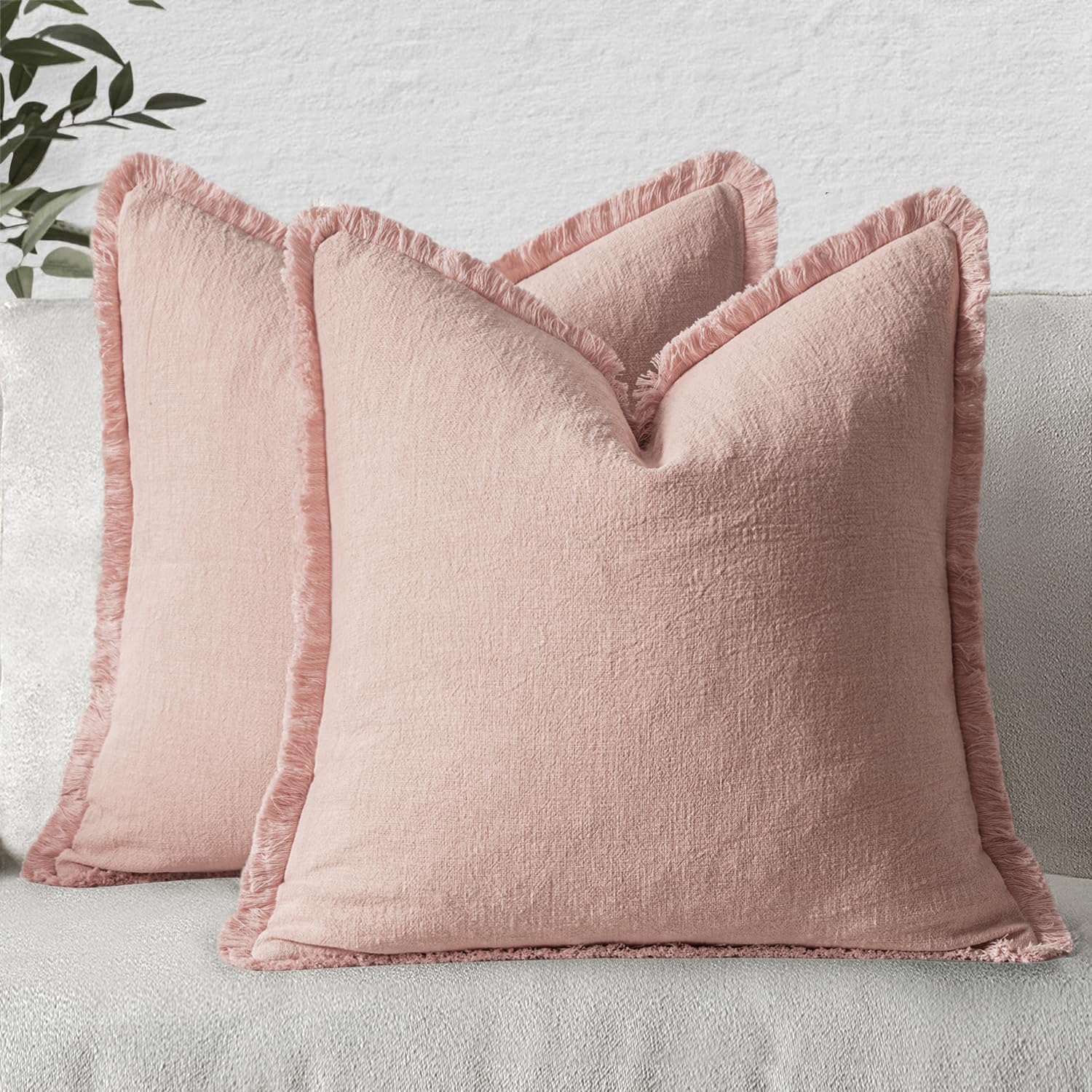 Juego De 2 Fundas De Cojín Miulee De Lino Con Flecos, 45 X 45 Cm, Color Rosa - Venta Internacional.