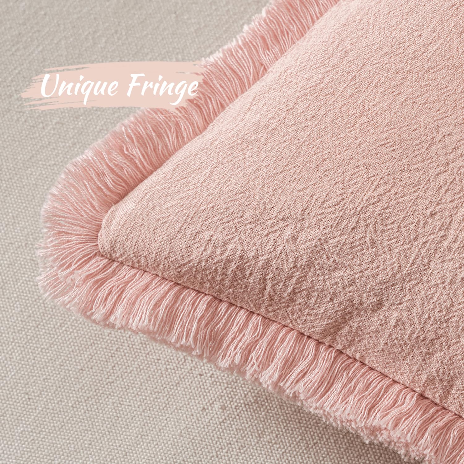 Foto 4 pulgar | Juego De 2 Fundas De Cojín Miulee De Lino Con Flecos, 45 X 45 Cm, Color Rosa - Venta Internacional.