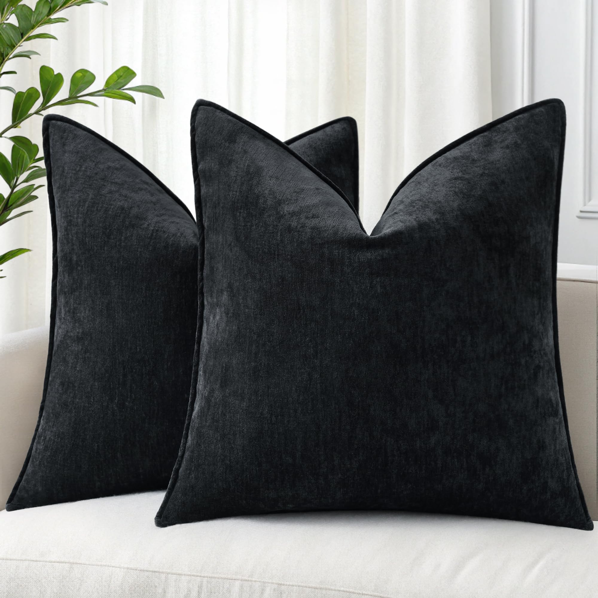 Foto 1 | Juego De 2 Fundas De Cojín Decoruhome Chenille De 20 X 20 Cm, Color Negro - Venta Internacional.