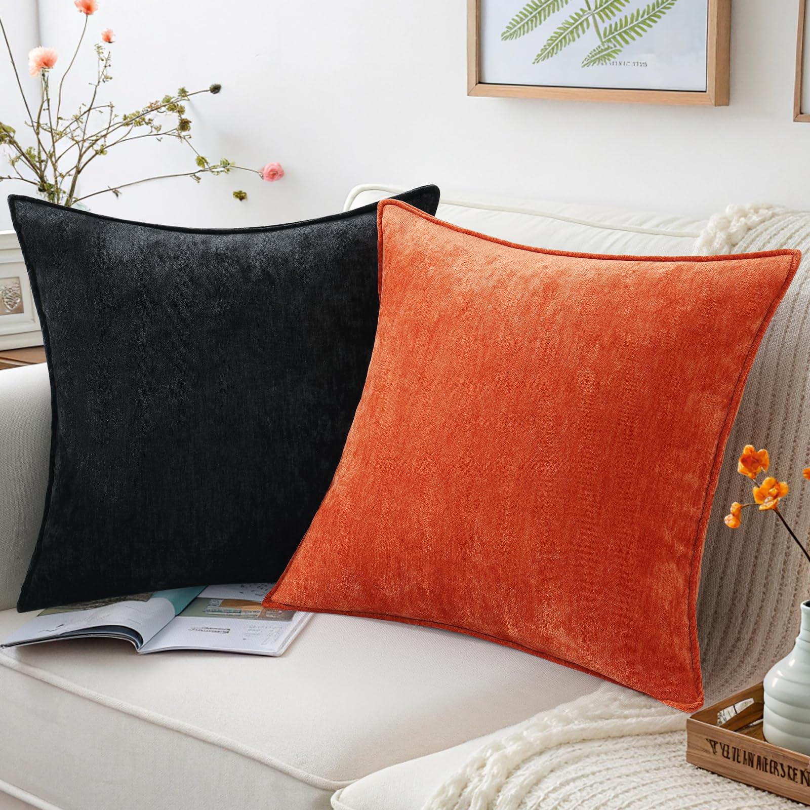 Foto 4 | Juego De 2 Fundas De Cojín Decoruhome Chenille De 20 X 20 Cm, Color Negro - Venta Internacional.