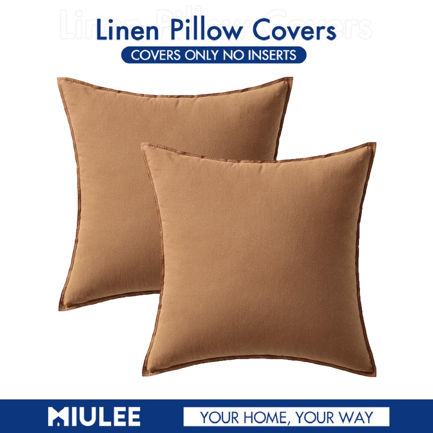 Foto 6 | Fundas De Almohada Miulee De Lino Marrón, 45 X 45 Cm, Paquete De 2 - Venta Internacional.