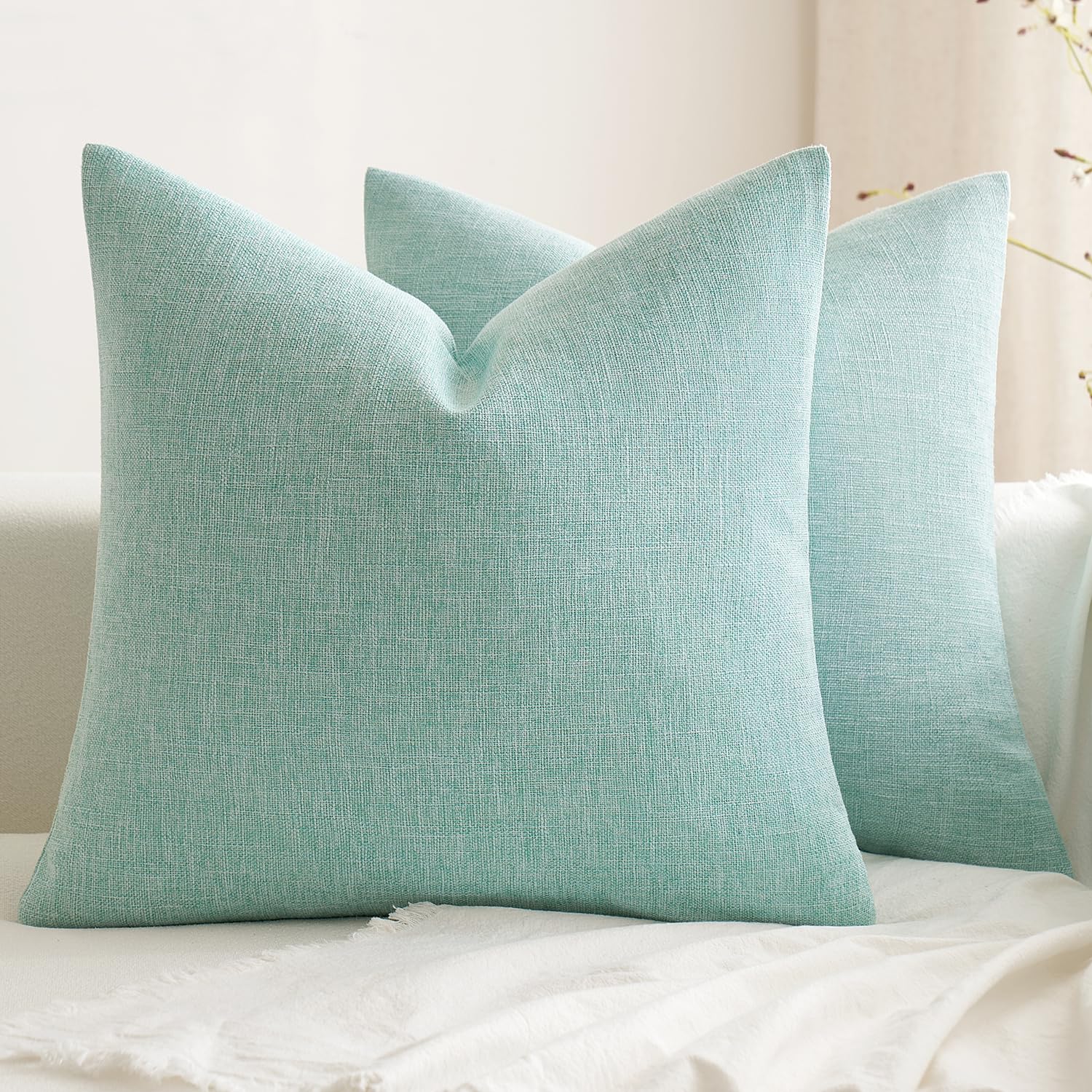 Fundas De Almohada Miulee De Lino Decorativas De 50 X 50 Cm, Paquete De 2 Unidades, Color Aguamarina - Venta Internac