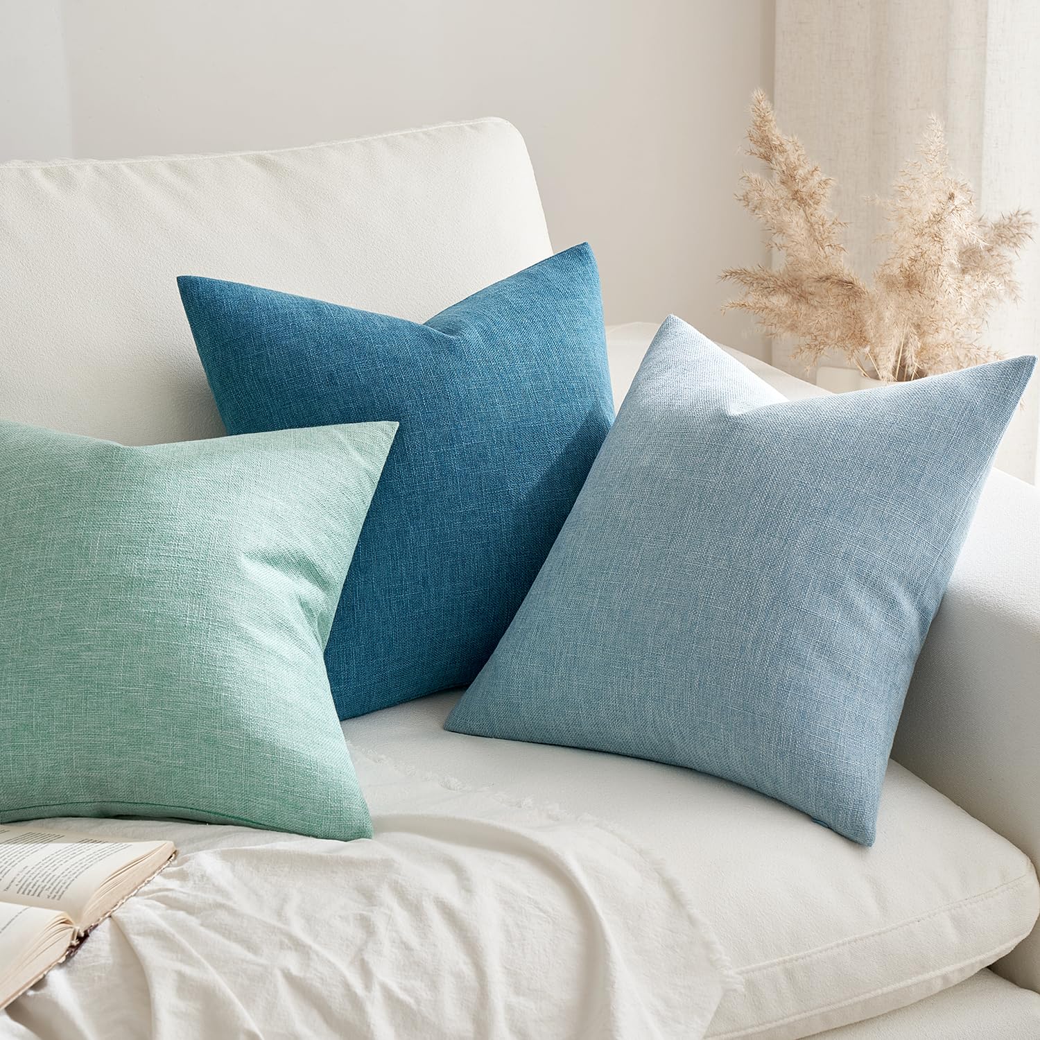 Foto 4 | Fundas De Almohada Miulee De Lino Decorativas De 50 X 50 Cm, Paquete De 2 Unidades, Color Aguamarina - Venta Internac