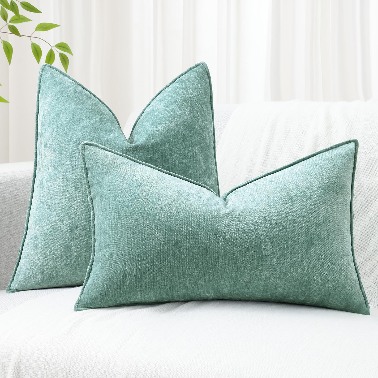 Foto 8 pulgar | Fundas De Almohada Decoruhome Spring Chenille, 26 X 26 Cm, Color Aguamarina, Juego De 2 - Venta Internacional.