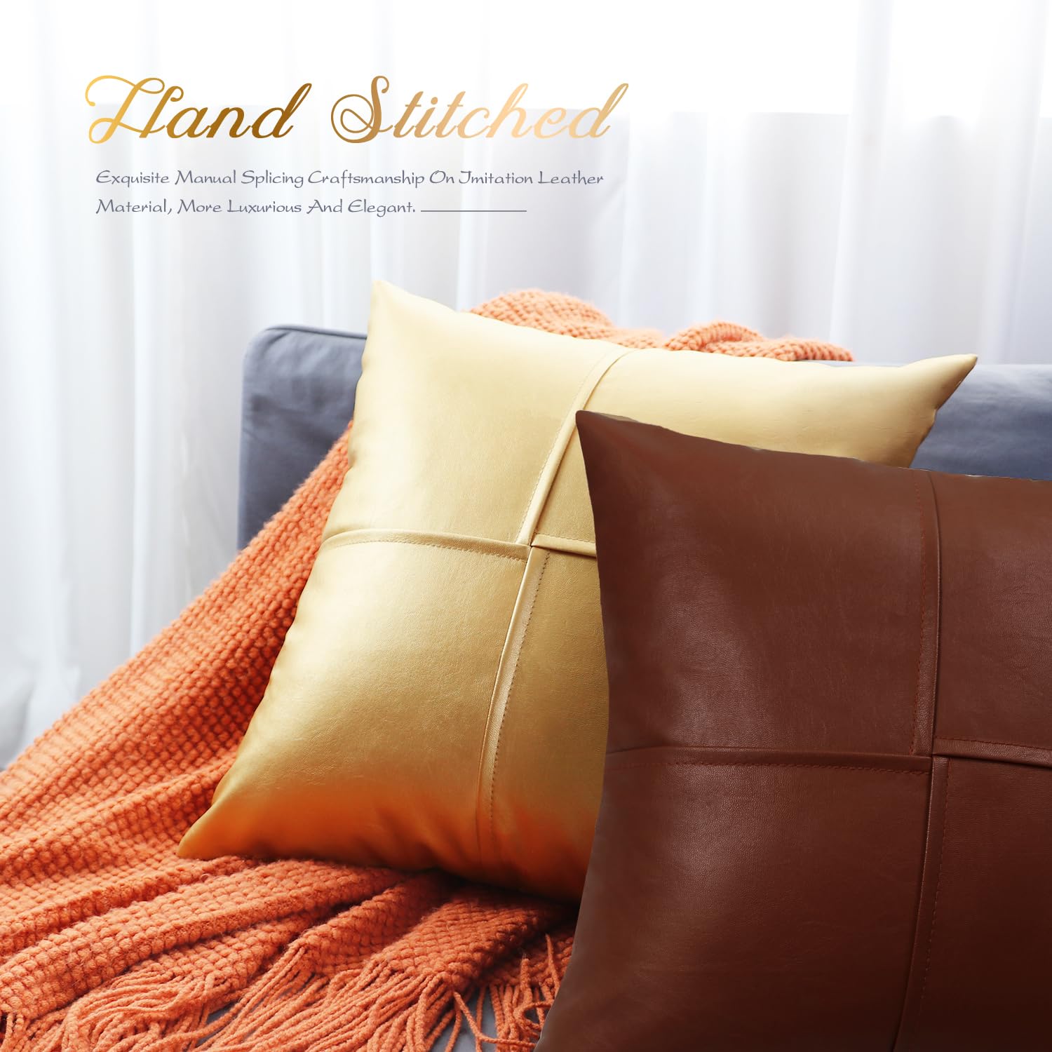 Foto 6 pulgar | Fundas De Cojín Brawarm De Piel Sintética De 55 Cm X 55 Cm, Color Marrón, X2 - Venta Internacional.
