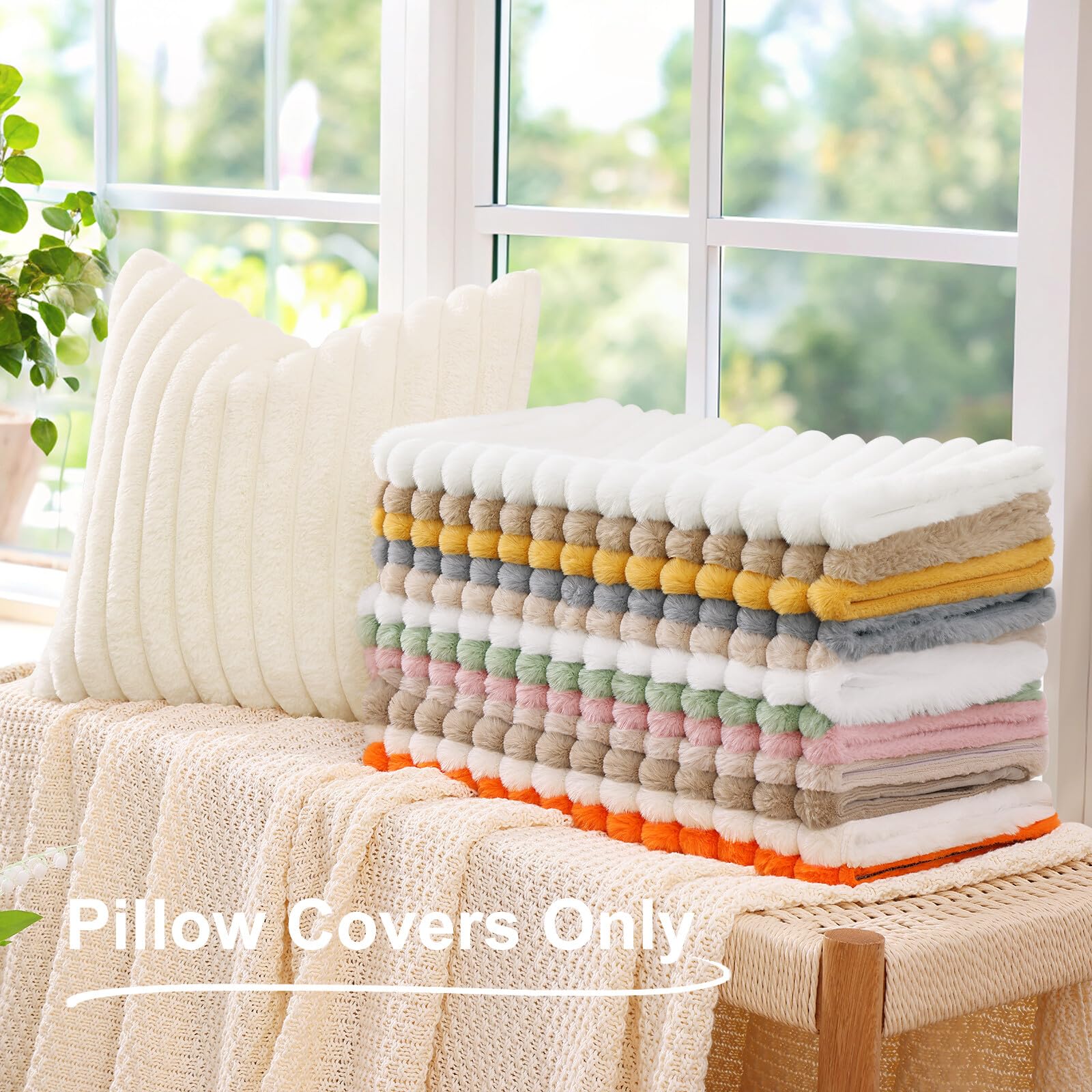 Foto 6 | Fundas De Cojín Decoruhome De Piel Sintética Primaveral (56 X 56 Cm), Color Blanco - Venta Internacional.