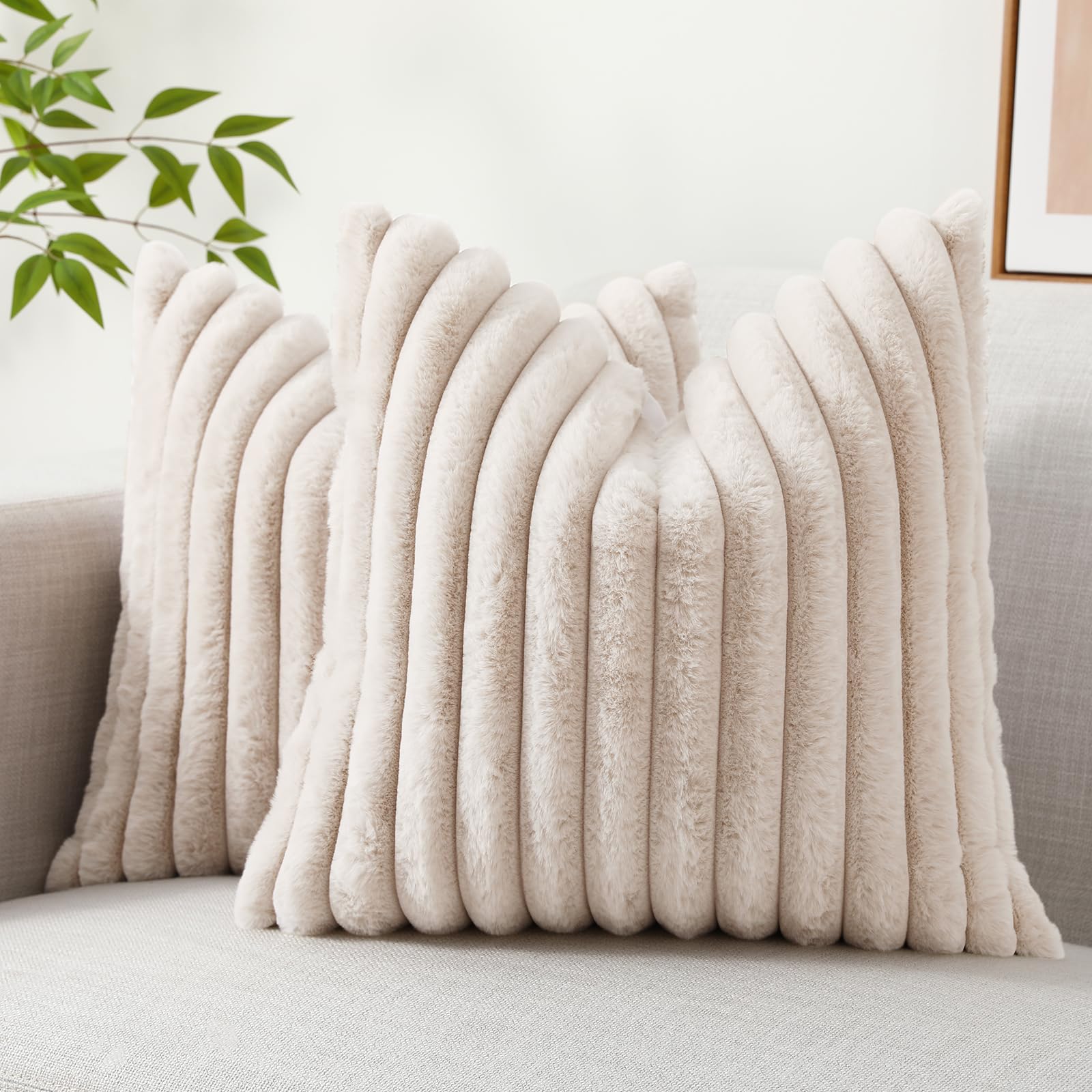 Fundas De Cojín Decoruhome De Piel Sintética Primaveral De 55 X 55 Cm, Color Beige - Venta Internacional.