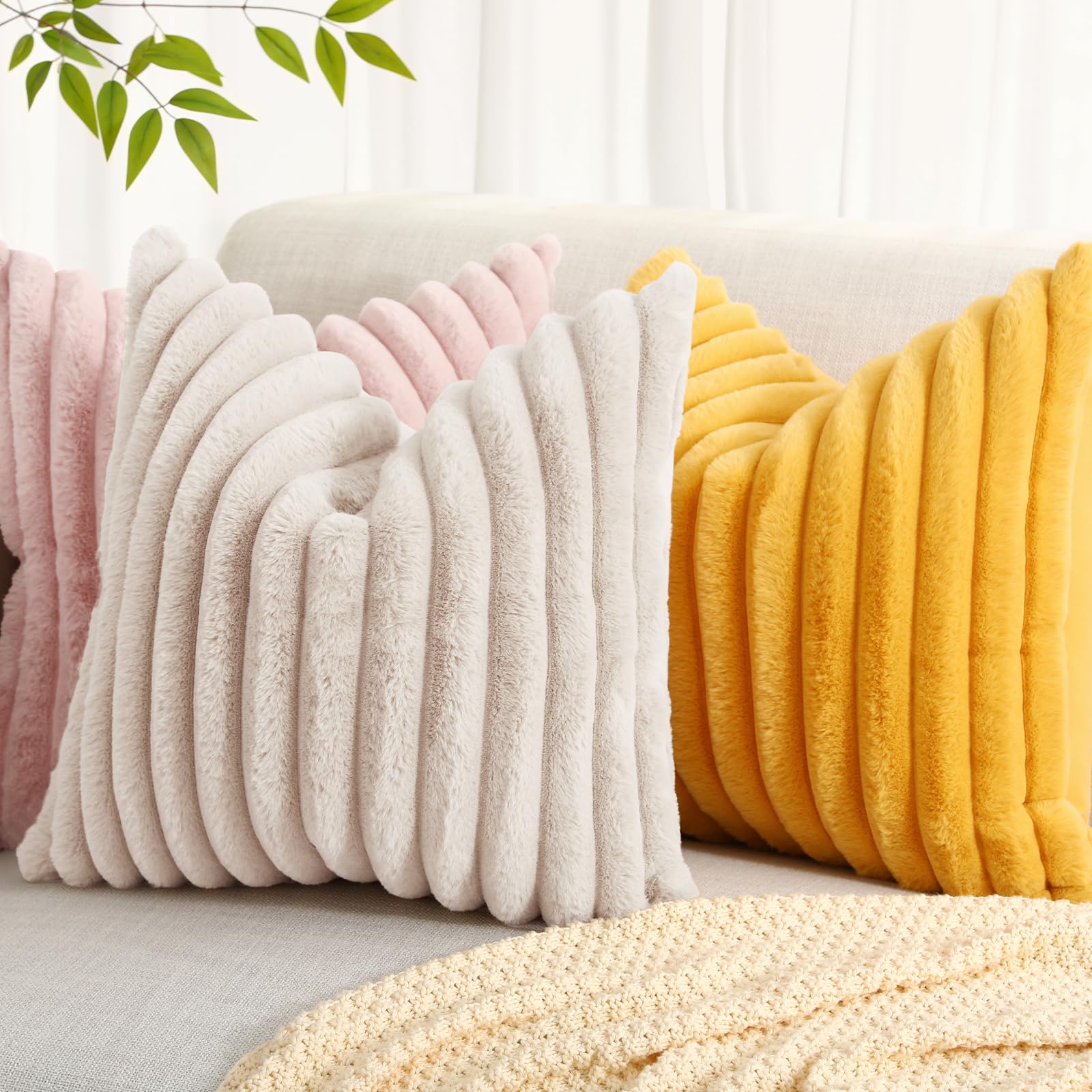 Foto 5 pulgar | Fundas De Cojín Decoruhome De Piel Sintética Primaveral De 55 X 55 Cm, Color Beige - Venta Internacional.