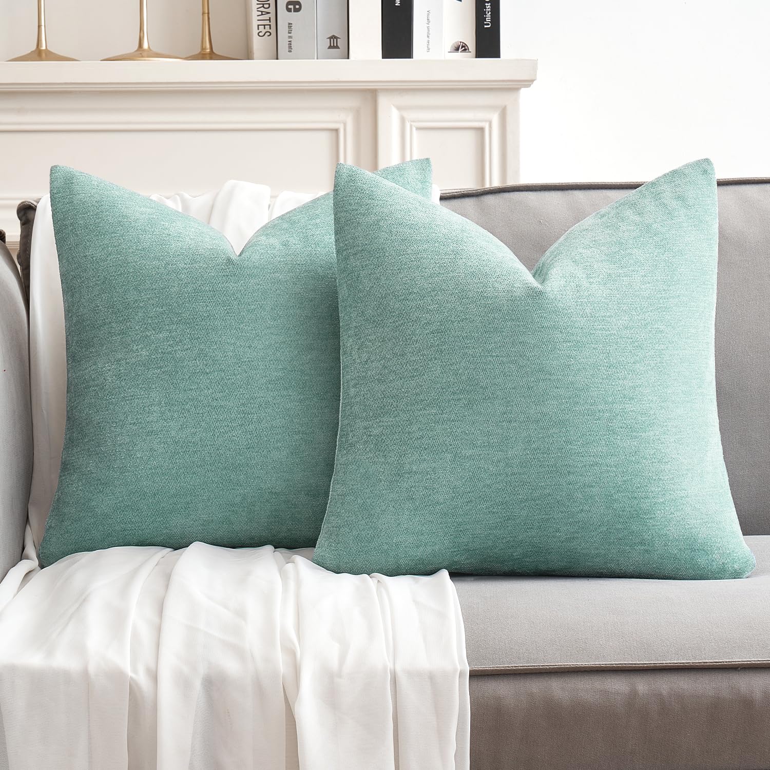 Fundas De Almohada Miulee De Chenilla Verde Aguamarina, 50 X 50 Cm, Paquete De 2 - Venta Internacional.