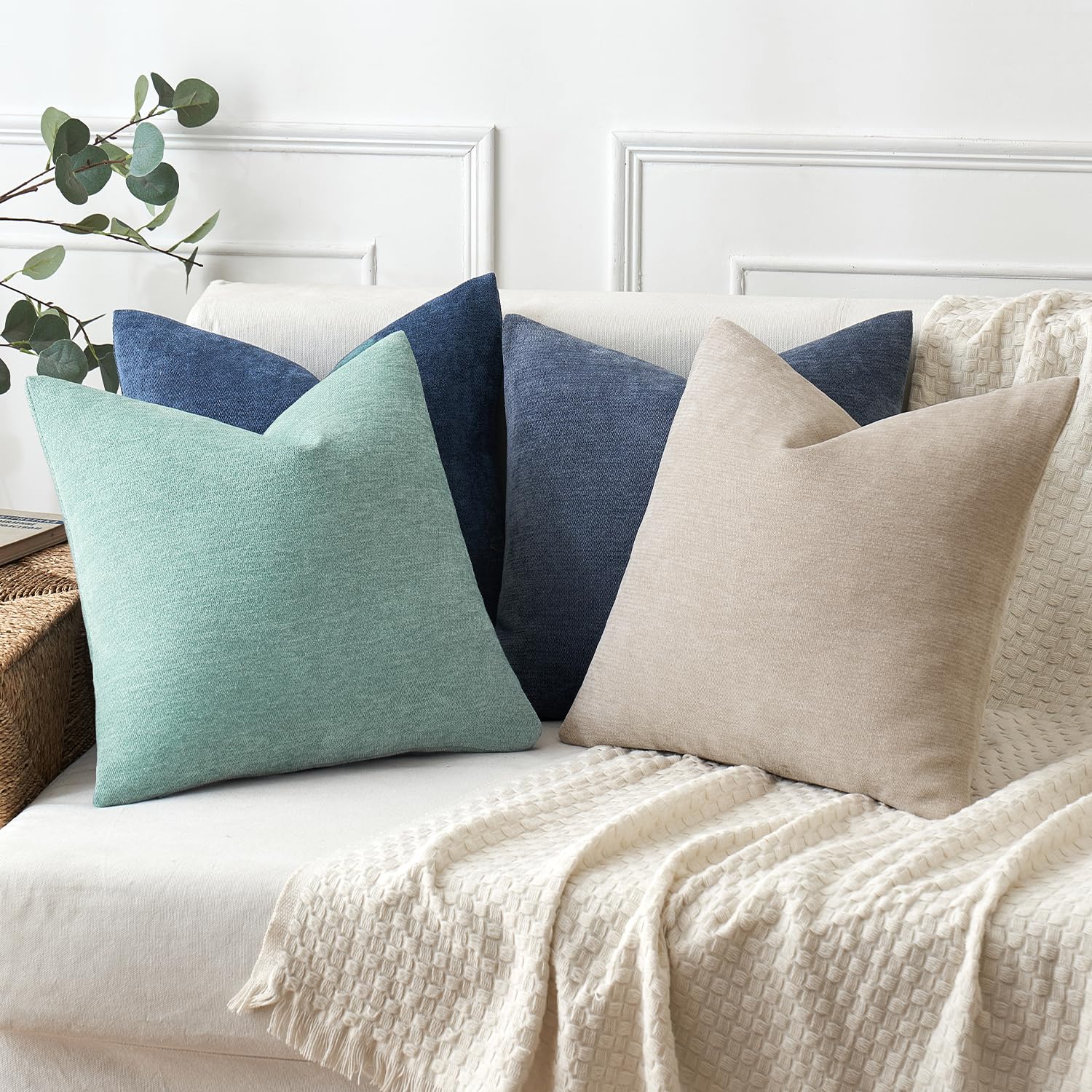 Foto 5 pulgar | Fundas De Almohada Miulee De Chenilla Verde Aguamarina, 50 X 50 Cm, Paquete De 2 - Venta Internacional.