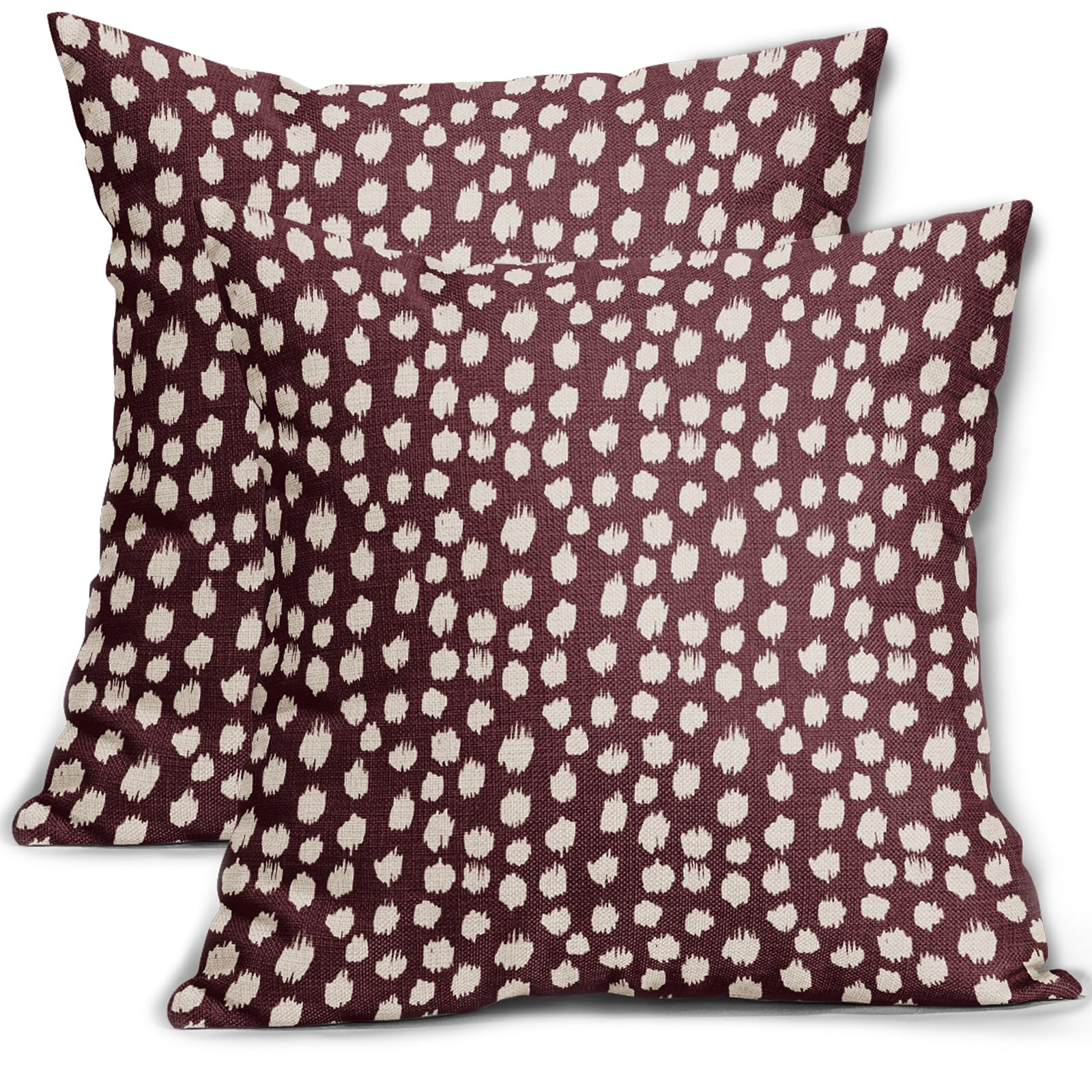 Juego De Fundas De Almohada Sweetshow De Lino Color Burdeos Y Crema De 55 X 55 Cm  - Venta Internacional.