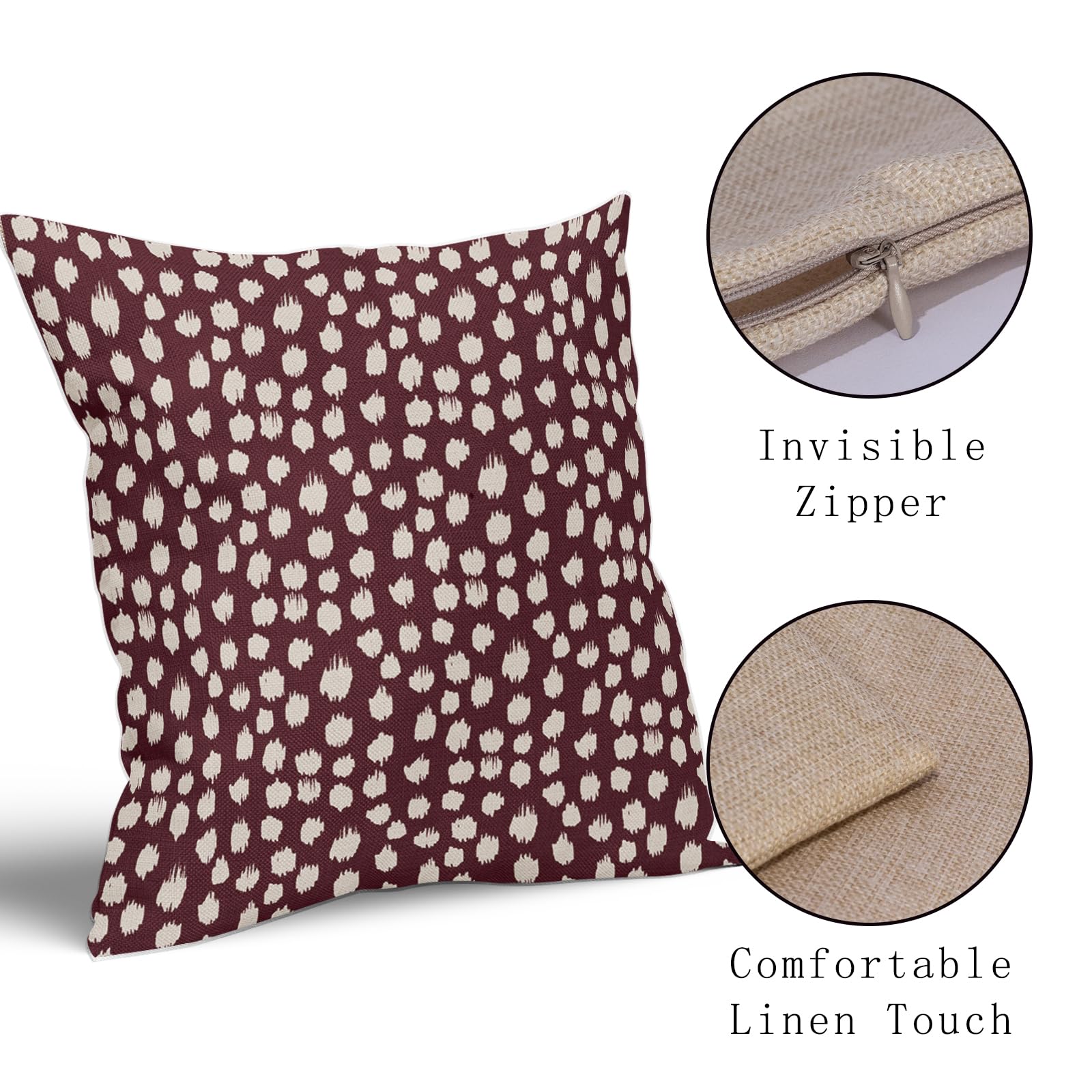 Foto 5 pulgar | Juego De Fundas De Almohada Sweetshow De Lino Color Burdeos Y Crema De 55 X 55 Cm  - Venta Internacional.