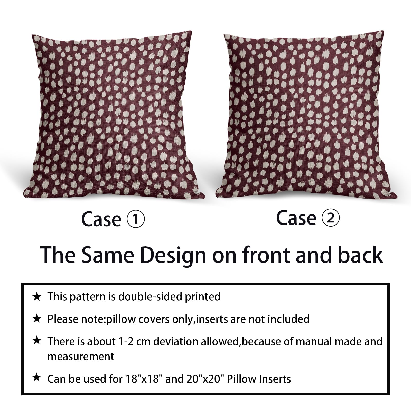 Foto 6 | Juego De Fundas De Almohada Sweetshow De Lino Color Burdeos Y Crema De 55 X 55 Cm  - Venta Internacional.