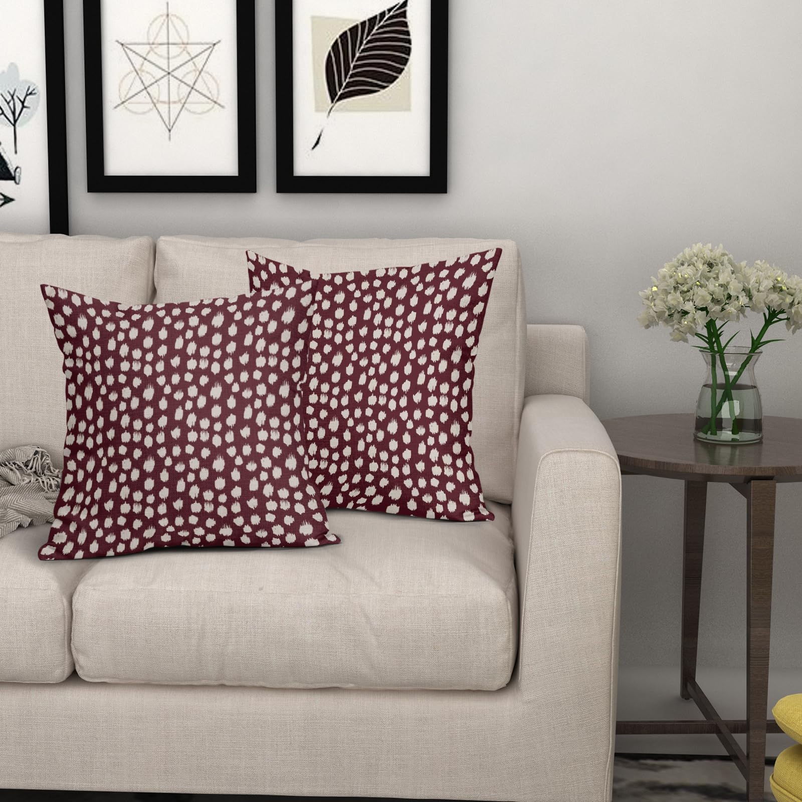 Foto 7 | Juego De Fundas De Almohada Sweetshow De Lino Color Burdeos Y Crema De 55 X 55 Cm  - Venta Internacional.