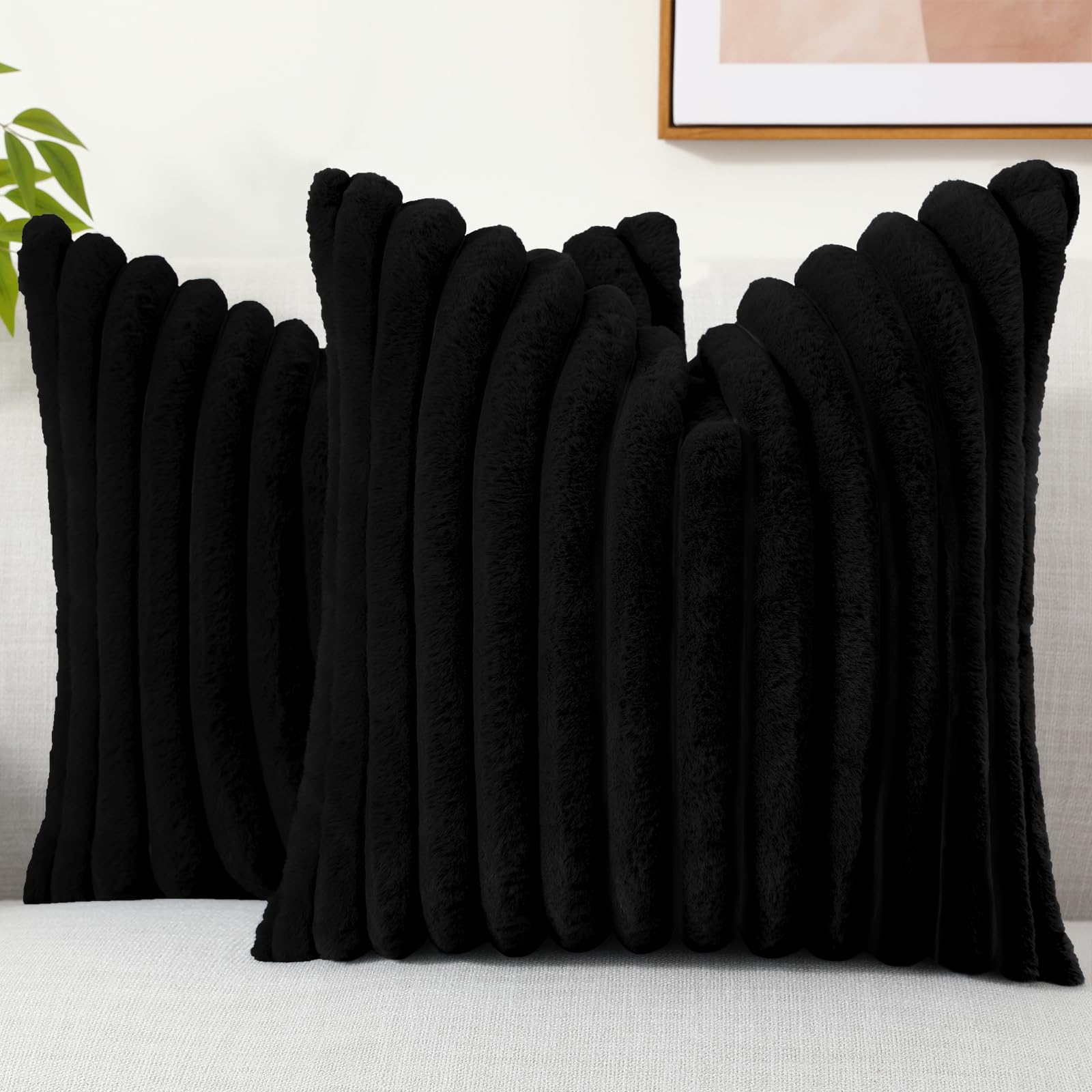 Juego De 2 Fundas De Cojín Decoruhome, Piel Sintética, 22 X 22 Cm, Color Negro - Venta Internacional.