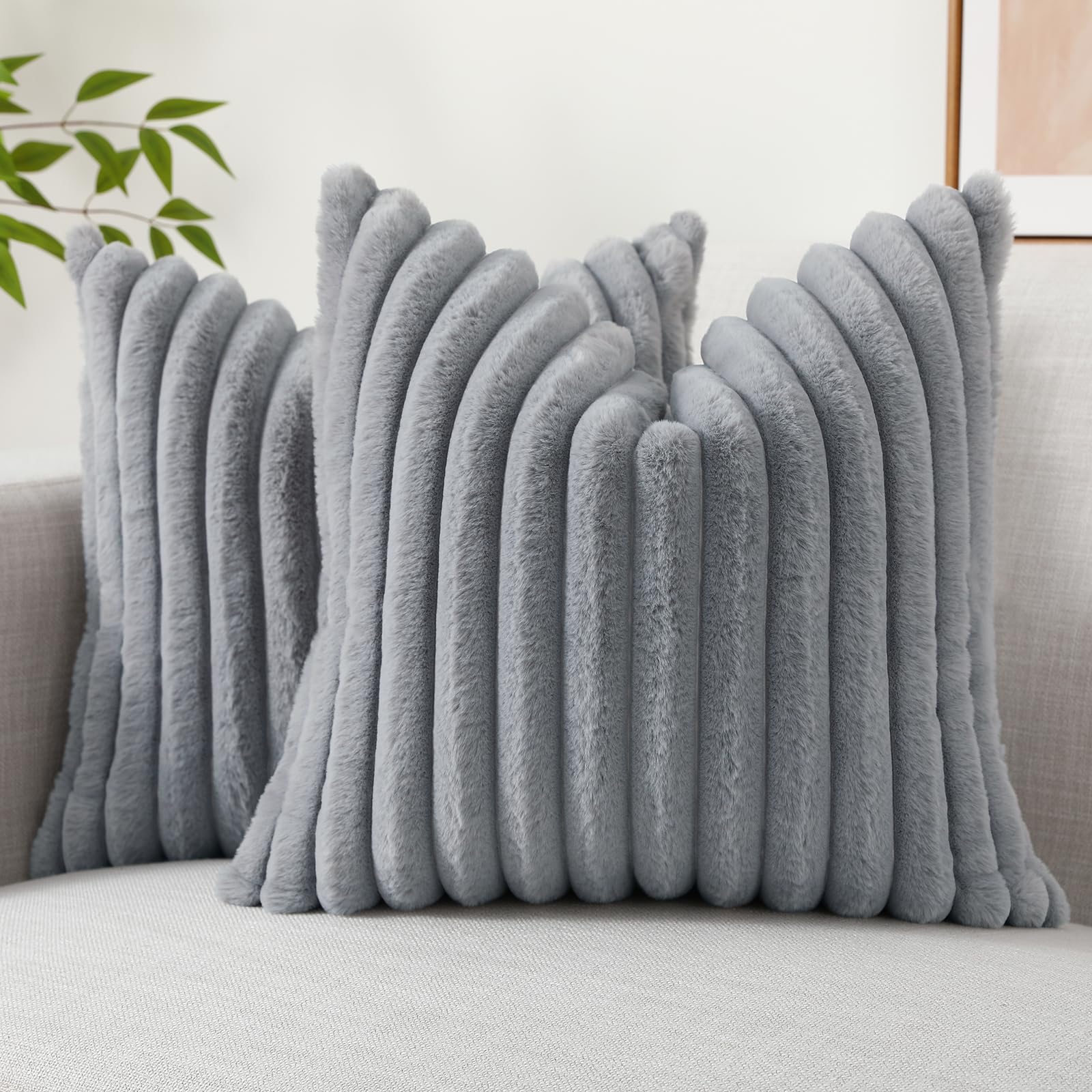 Foto 1 | Juego De 2 Fundas De Cojín Decoruhome, Piel Sintética, 55 X 55 Cm, Color Gris - Venta Internacional.